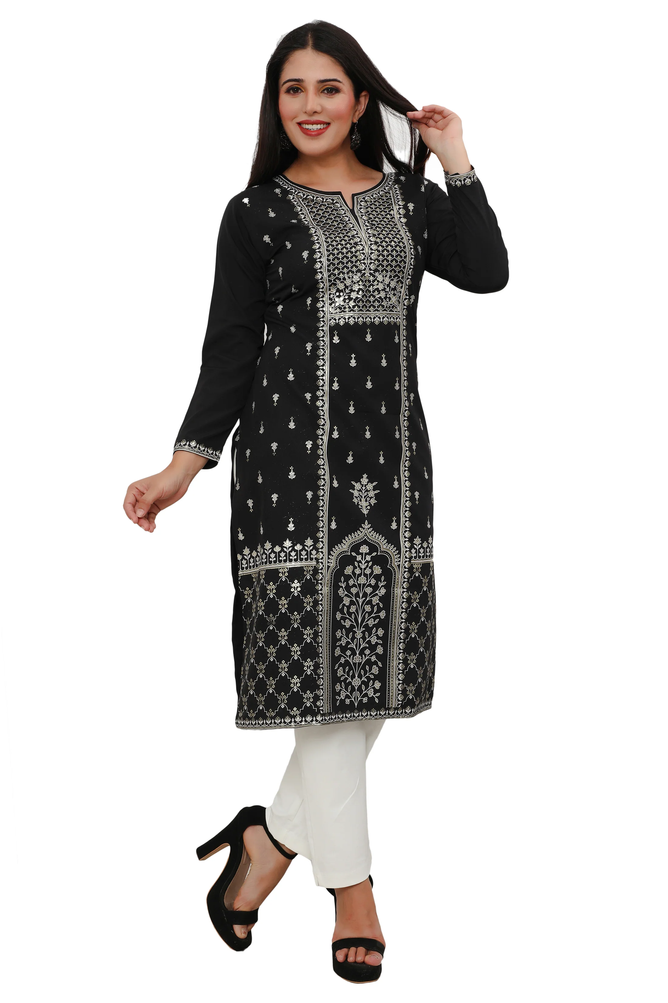 Indian Kurtis for Women Long Tunic Top Kurta (Black) - Image 4