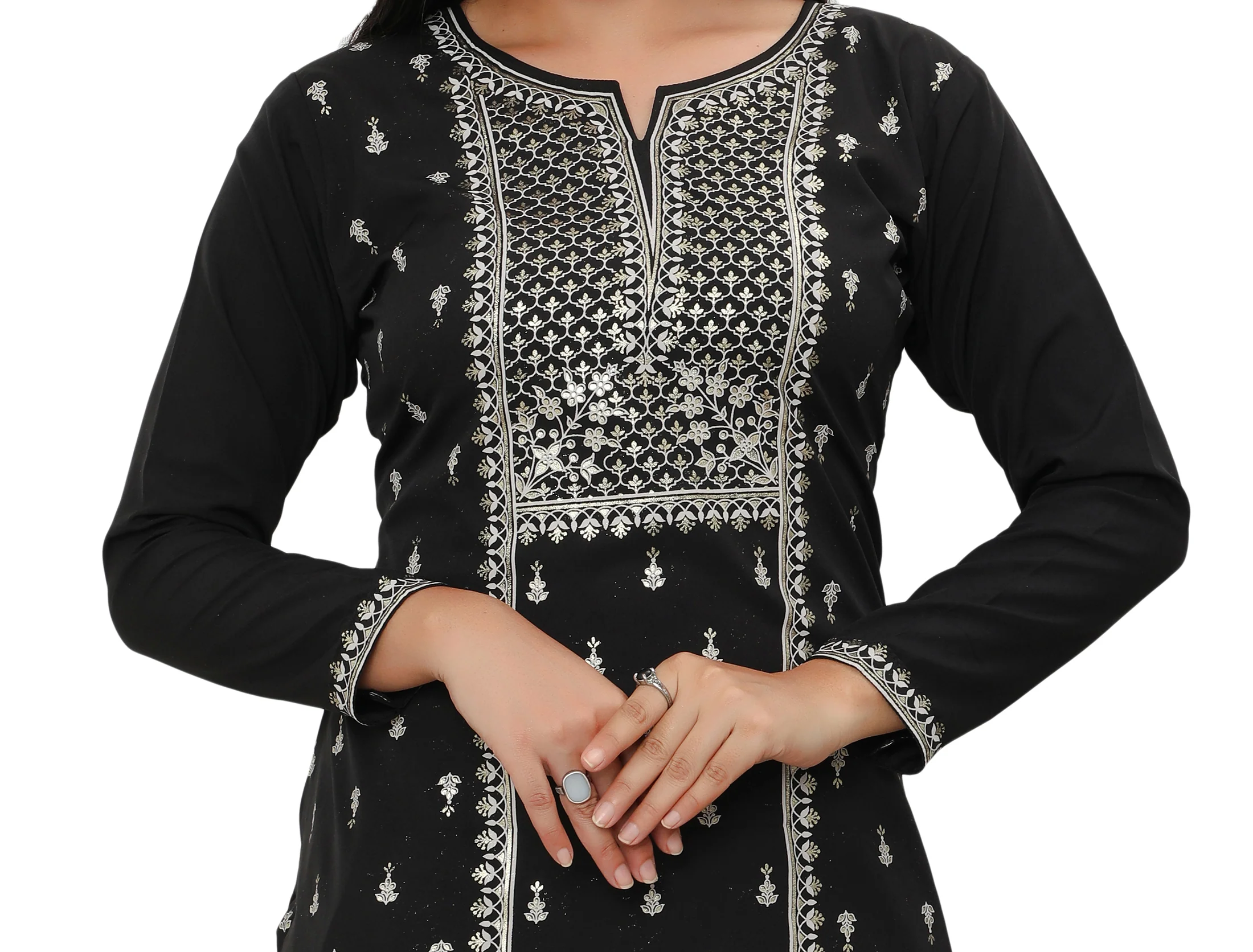 Indian Kurtis for Women Long Tunic Top Kurta (Black) - Image 5