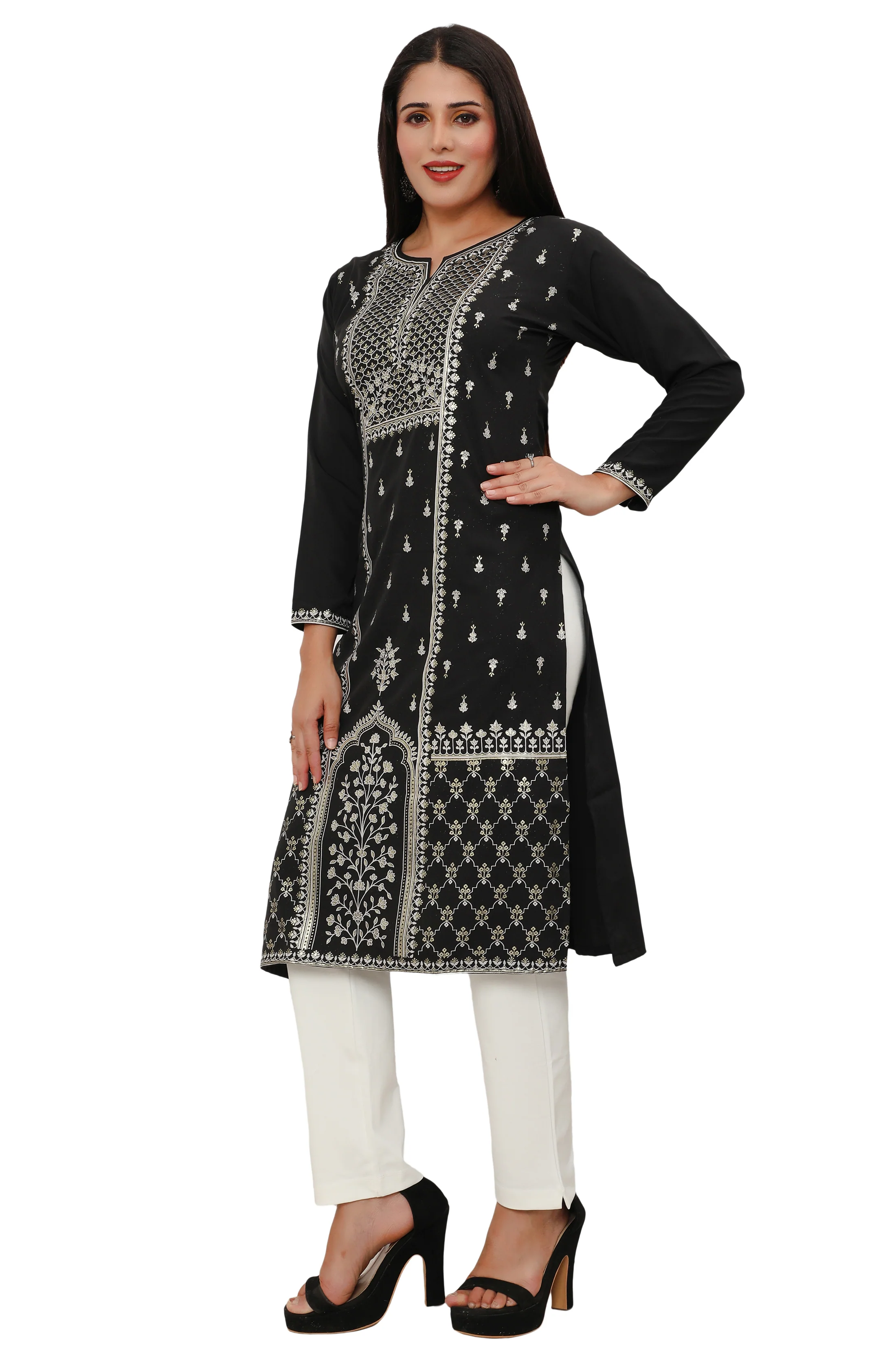 Indian Kurtis for Women Long Tunic Top Kurta (Black) - Image 6