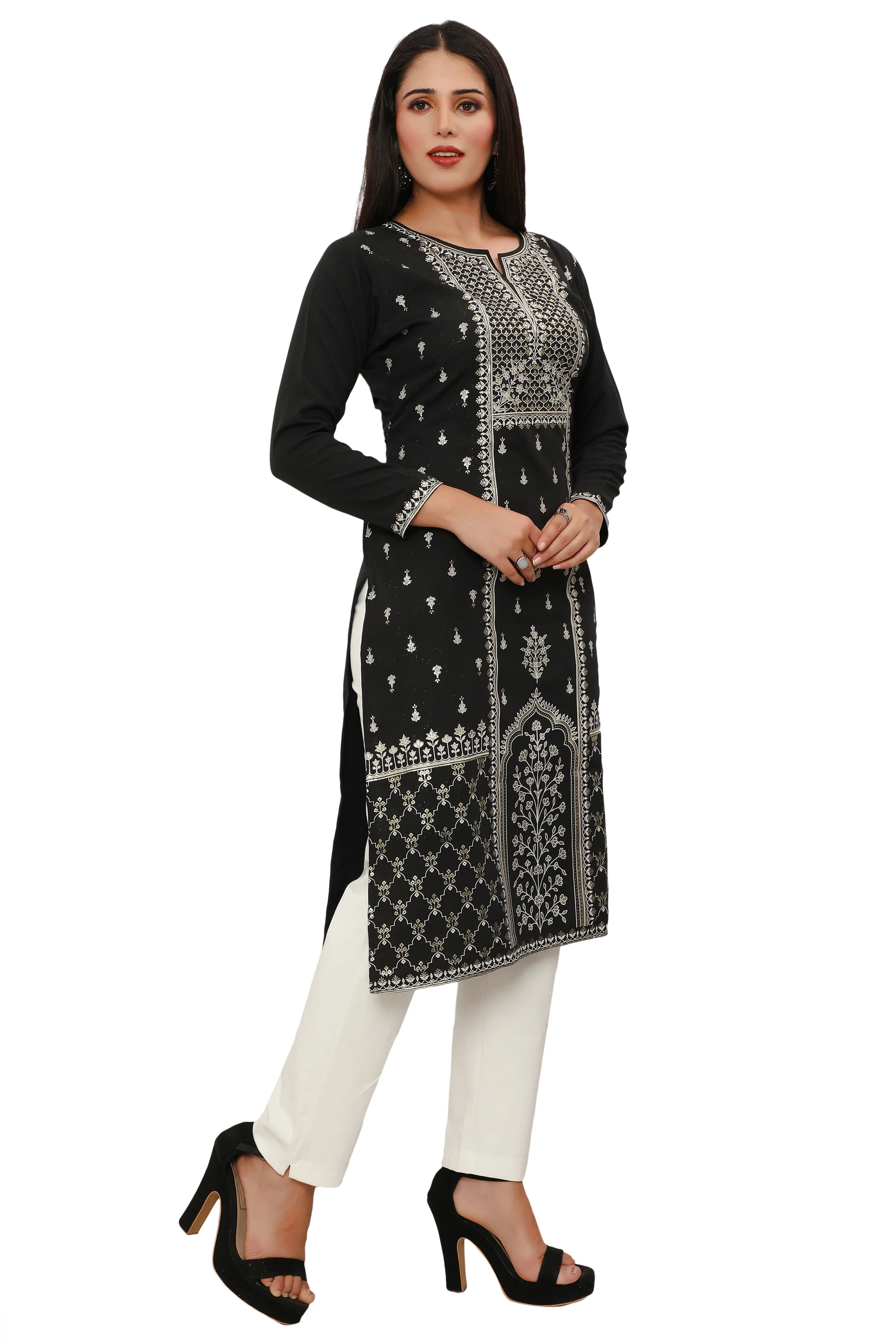 Indian Kurtis for Women Long Tunic Top Kurta (Black) - Image 7
