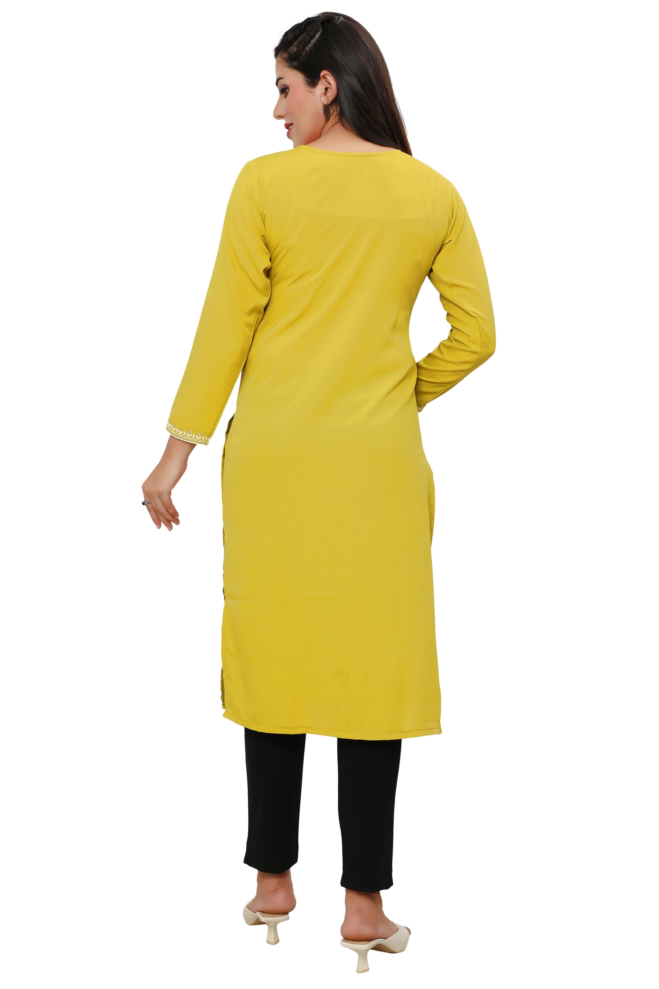 Indian Kurtis for Women Long Tunic Top Kurta (Yellow) - Image 2