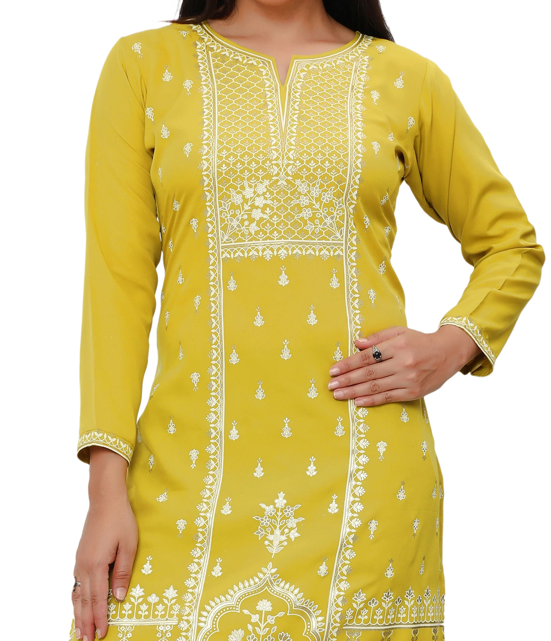 Indian Kurtis for Women Long Tunic Top Kurta (Yellow) - Image 4