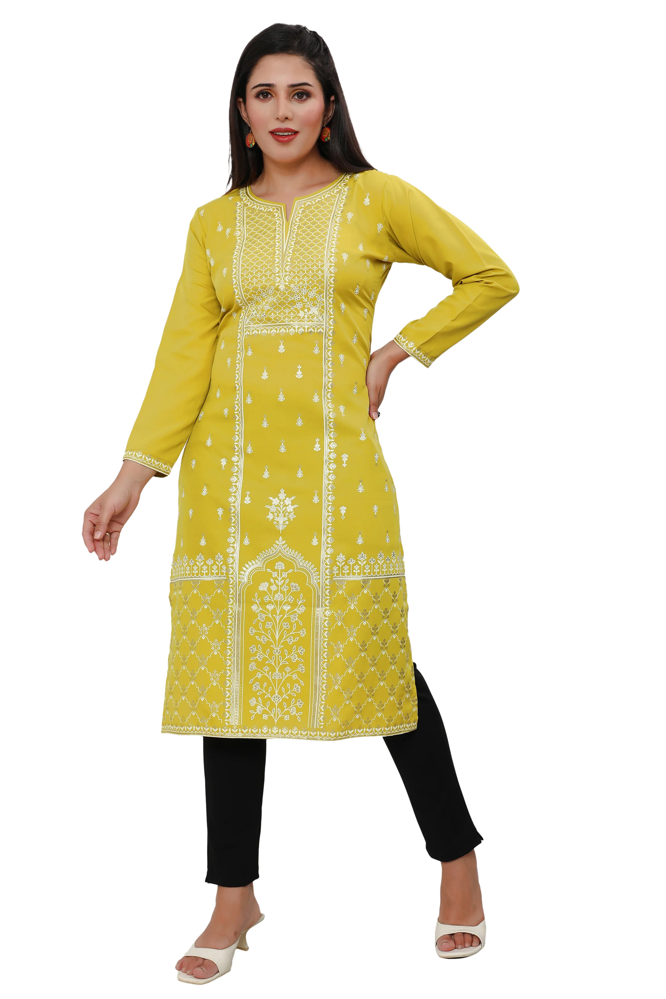 Indian Kurtis for Women Long Tunic Top Kurta (Yellow) - Image 5