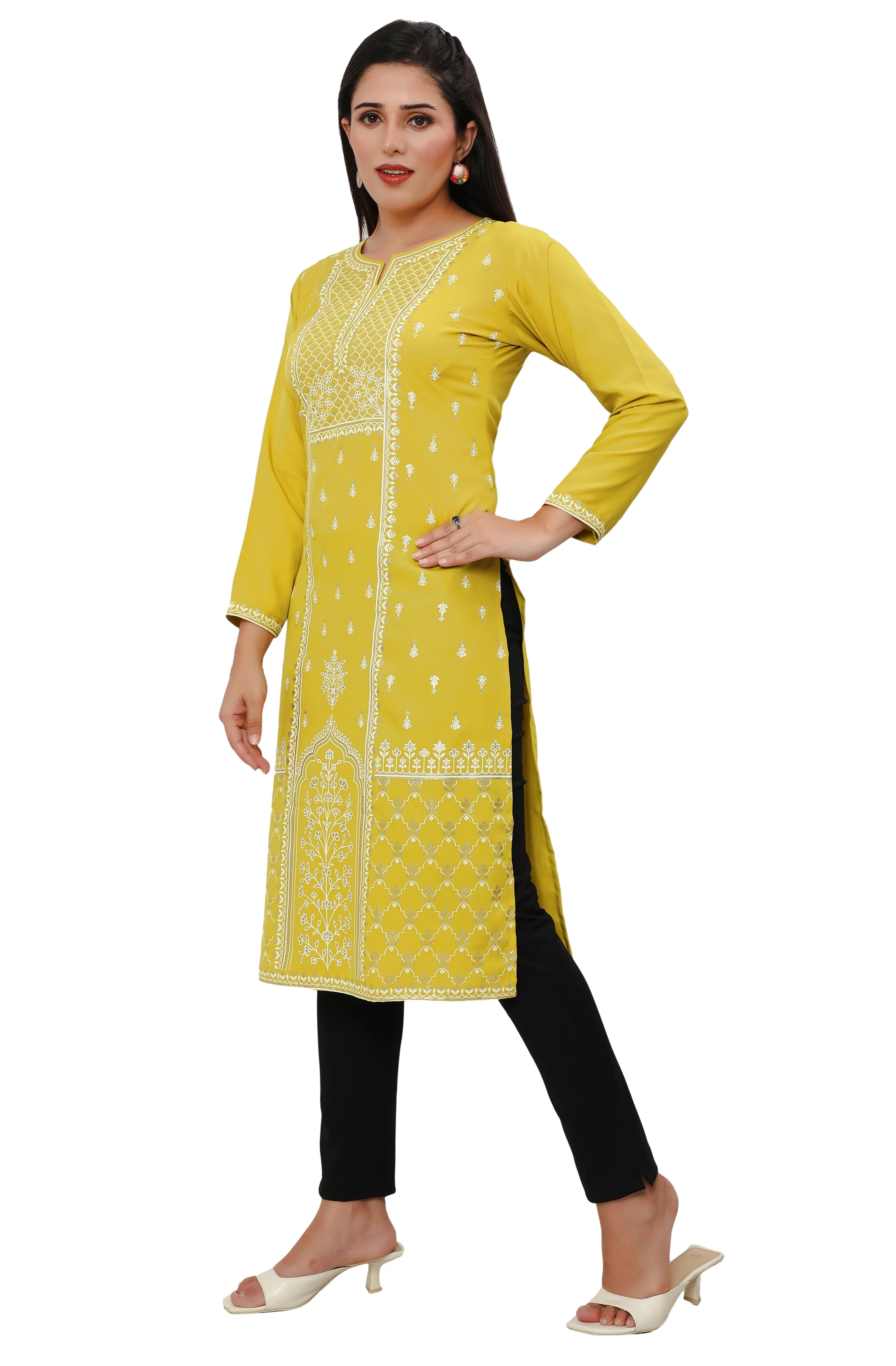 Indian Kurtis for Women Long Tunic Top Kurta (Yellow) - Image 6