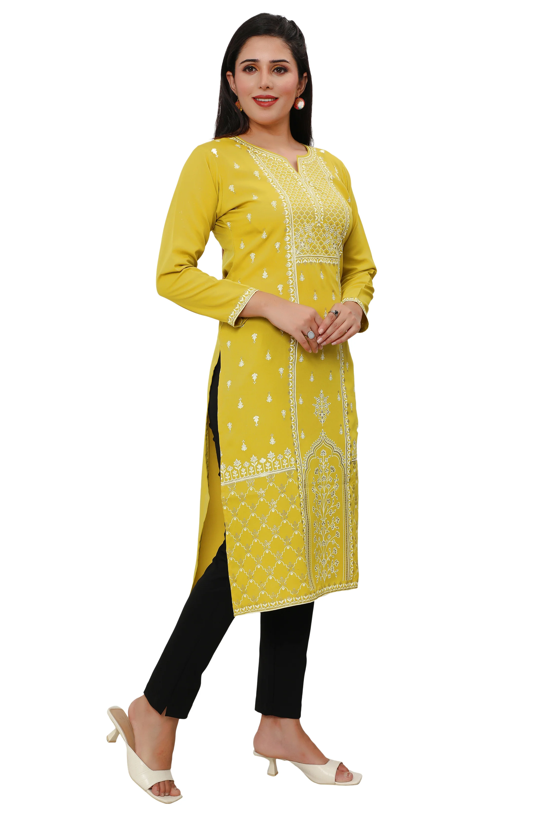 Indian Kurtis for Women Long Tunic Top Kurta (Yellow) - Image 7