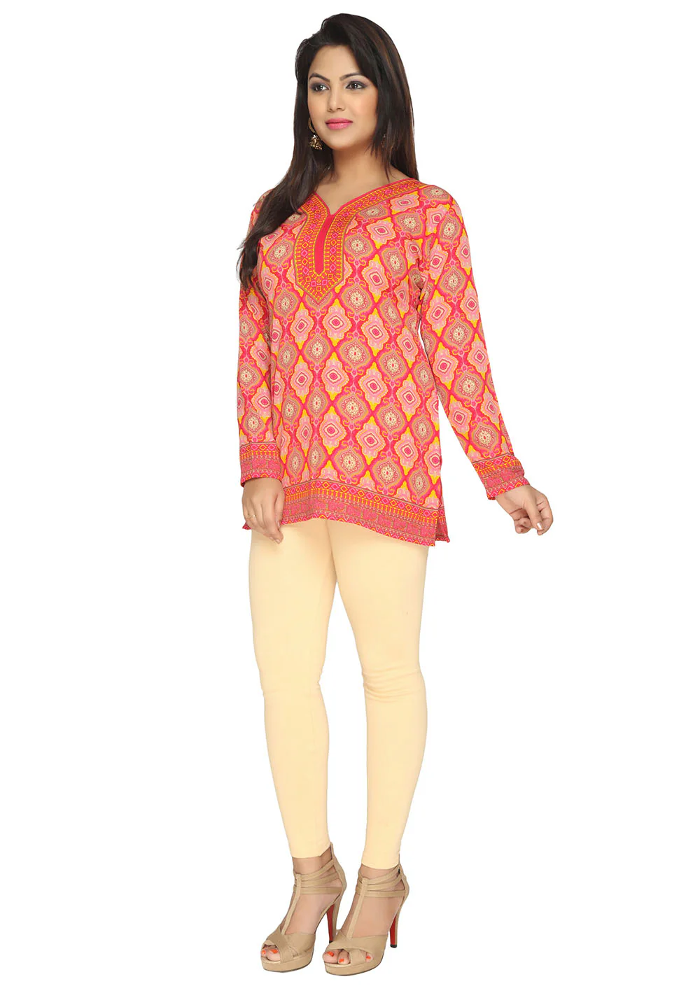 Indian Kurtis for Women - Short Indian Tunic Tops (Red) - Image 4