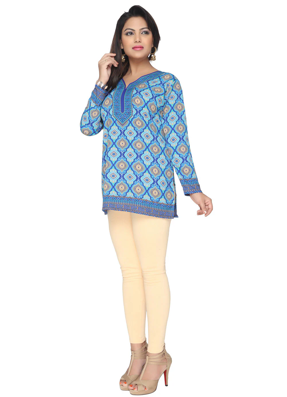 Indian Kurtis for Women - Short Indian Tunic Tops (Blue) - Image 4