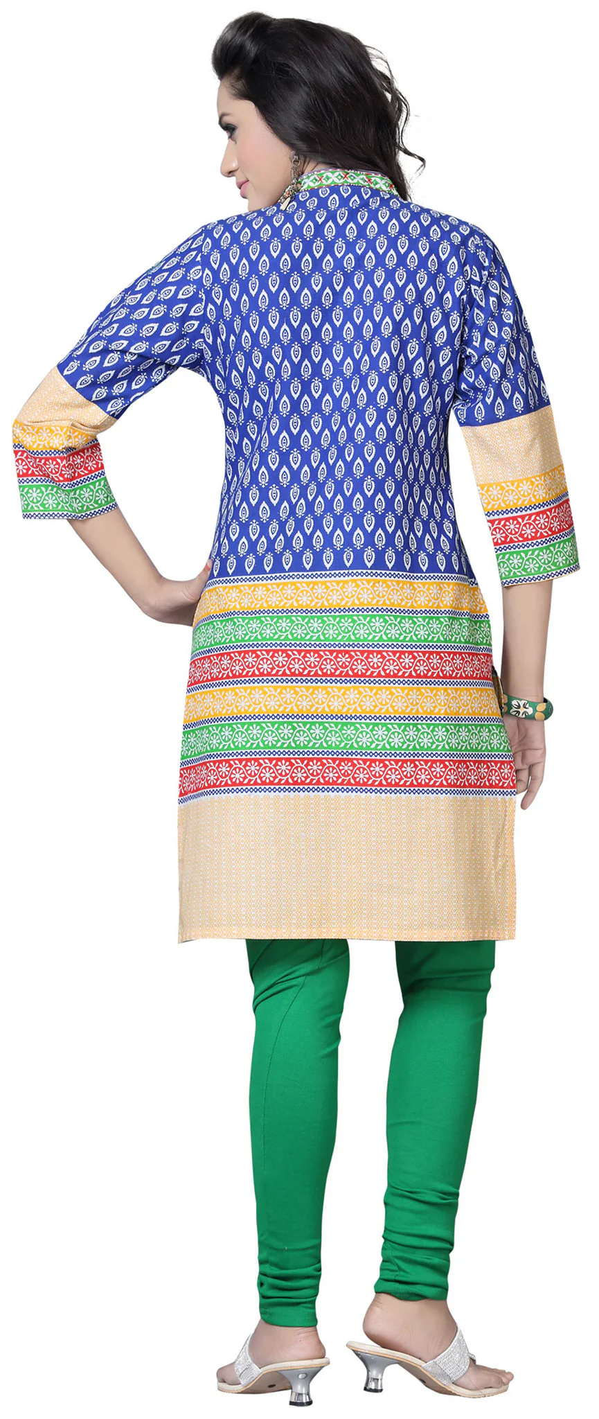 Indian Long Cotton Tunics Kurti Top Blouse Womens India Apparel (Blue) - Image 2