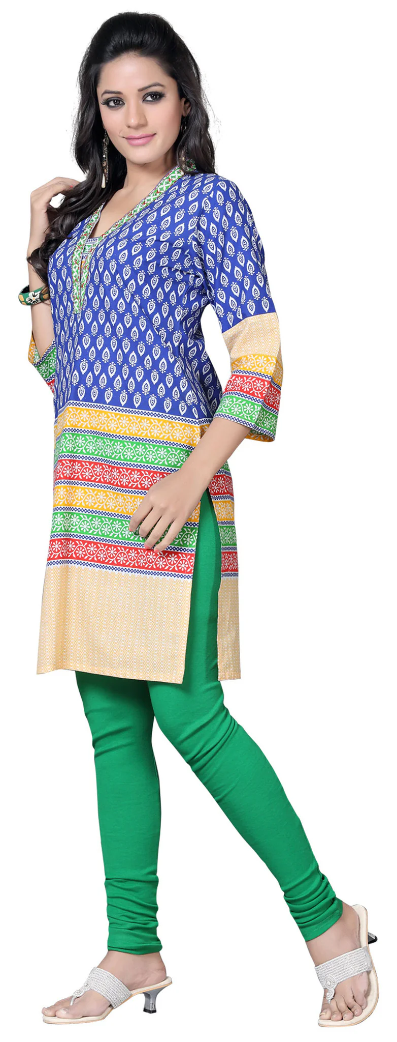 Indian Long Cotton Tunics Kurti Top Blouse Womens India Apparel (Blue) - Image 3