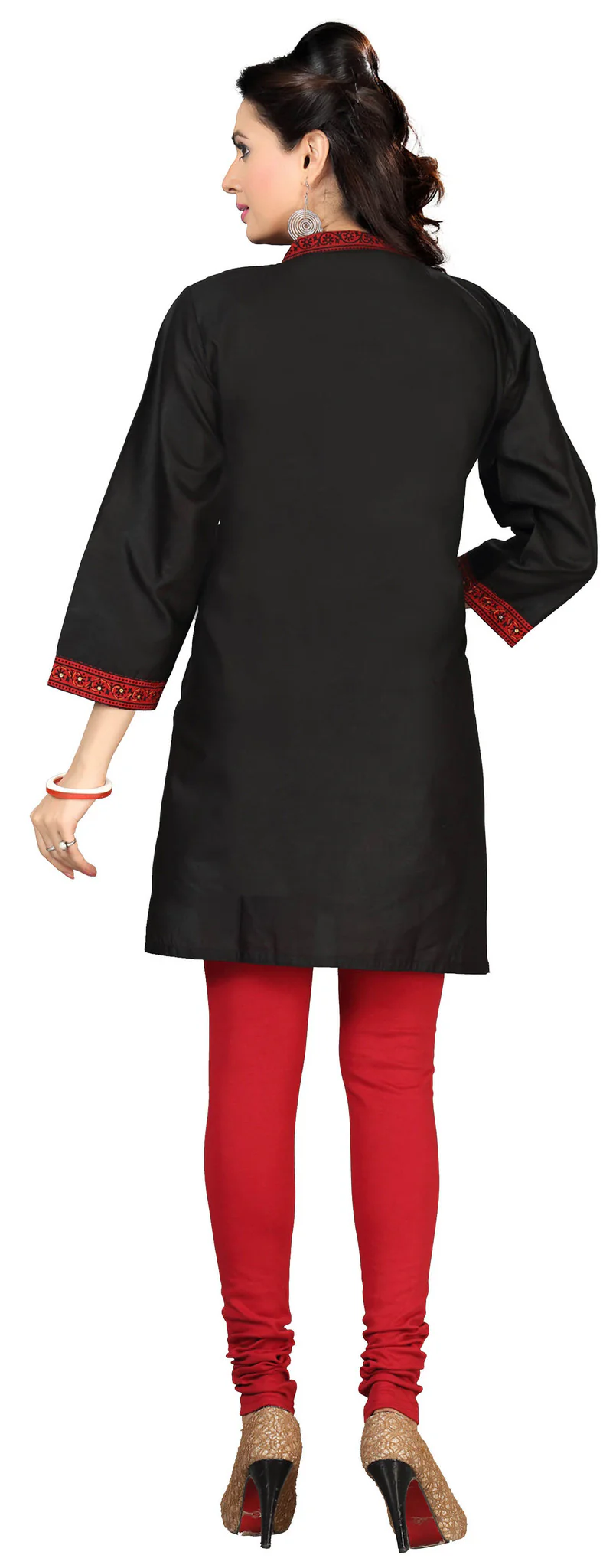 Indian Long Cotton Tunics Kurti Top Blouse Womens India Apparel (Black) - Image 2