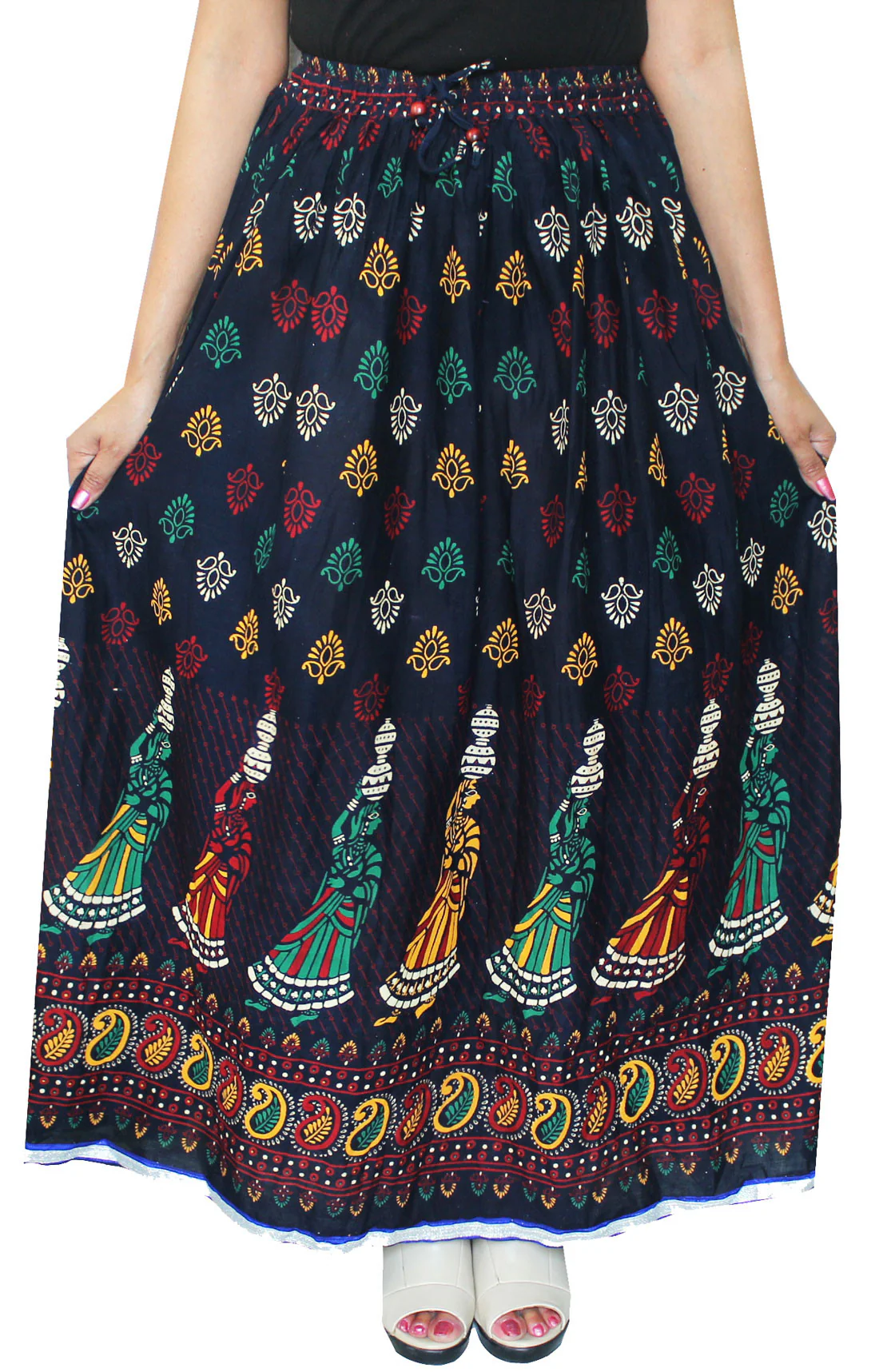 Indian Long Cotton Women Skirt Block Printed India Clothes (Blue) - Image 2