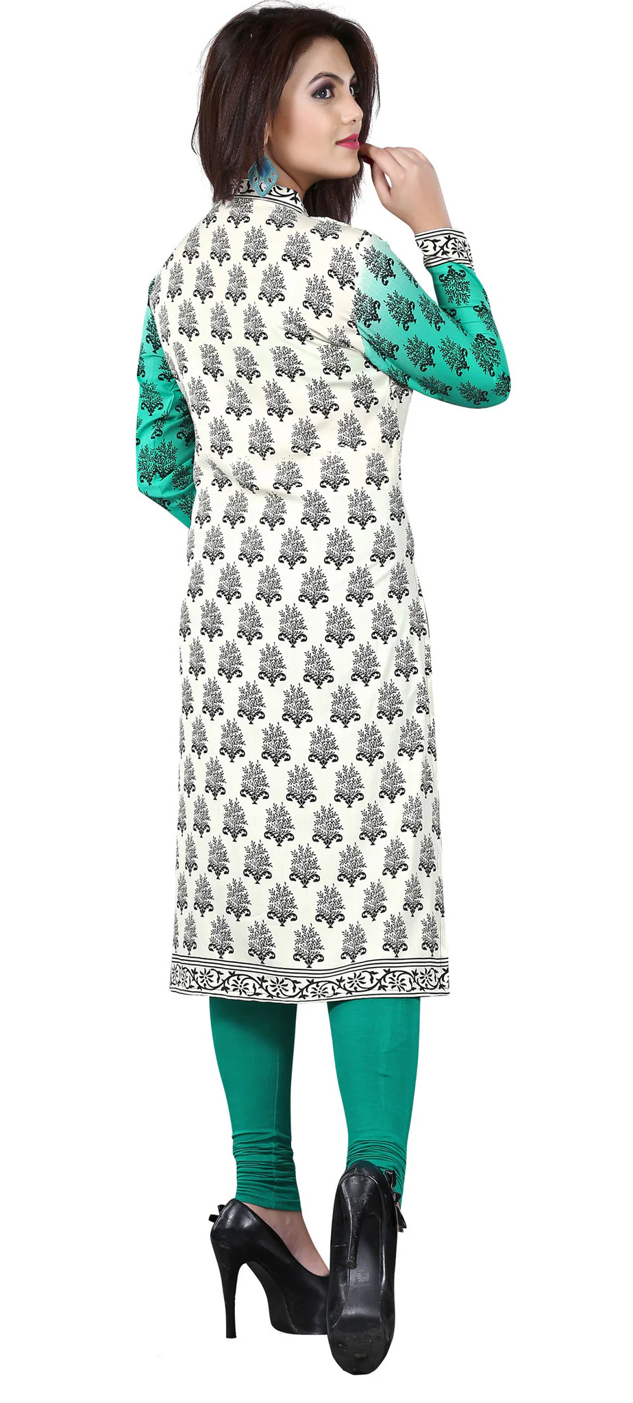 Indian Long Kurti Top Tunic Printed Womens India Clothes (Green) - Image 3