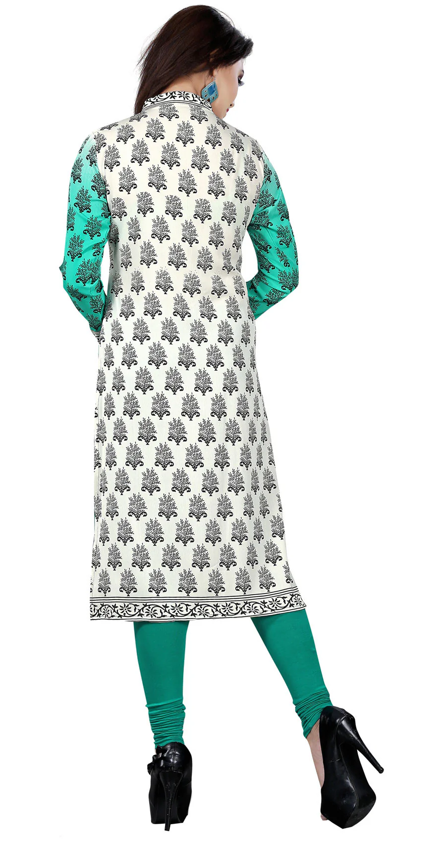 Indian Long Kurti Top Tunic Printed Womens India Clothes (Green) - Image 4