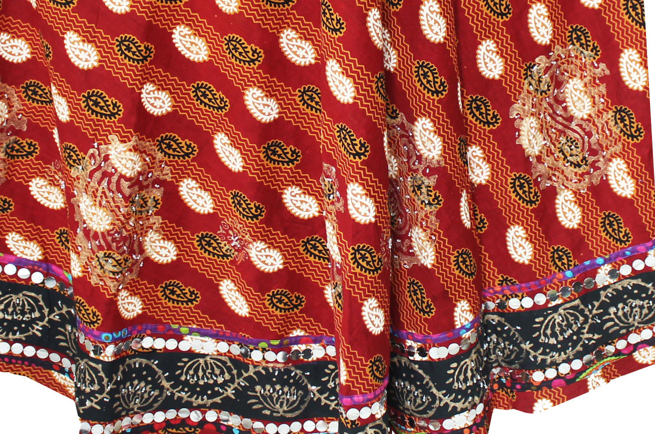 Indian Long Skirt Cotton Block Printed Womens Designer India Clothes (Maroon) - Image 2