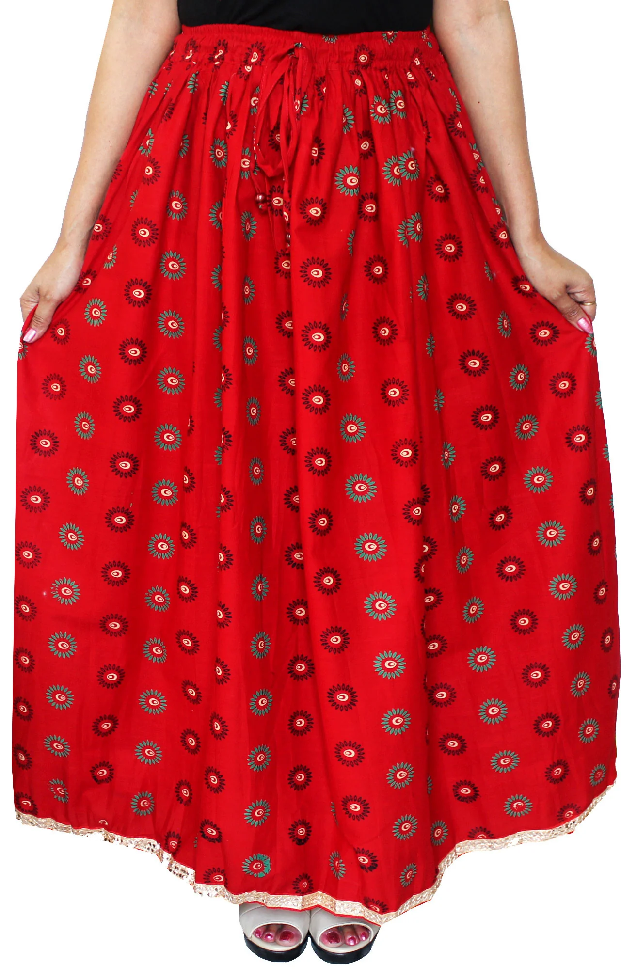 Indian Long Skirt Cotton Maxi Indian Womens Clothing (Red) - Image 2
