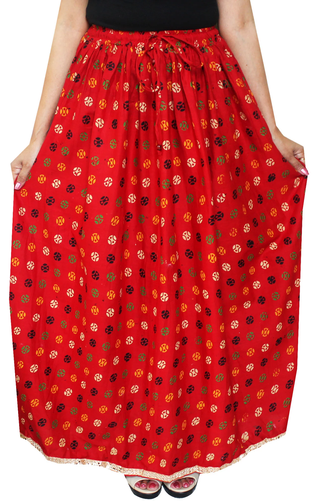 Indian Long Skirt Cotton Printed Womens Clothes (Red) - Image 2