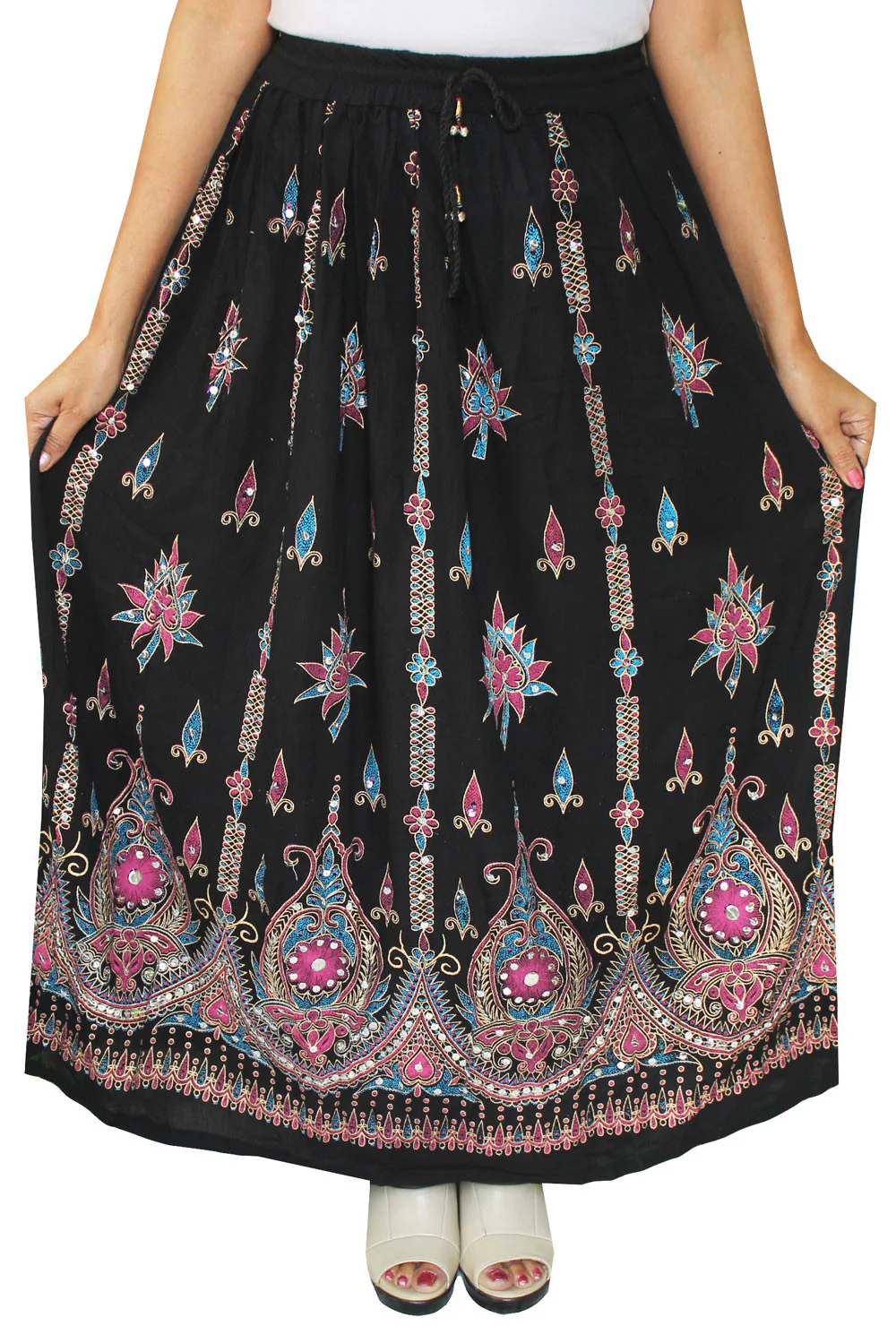 Indian Long Skirts Sequins Ankle Length Rayon India Apparel (Black) - Image 2