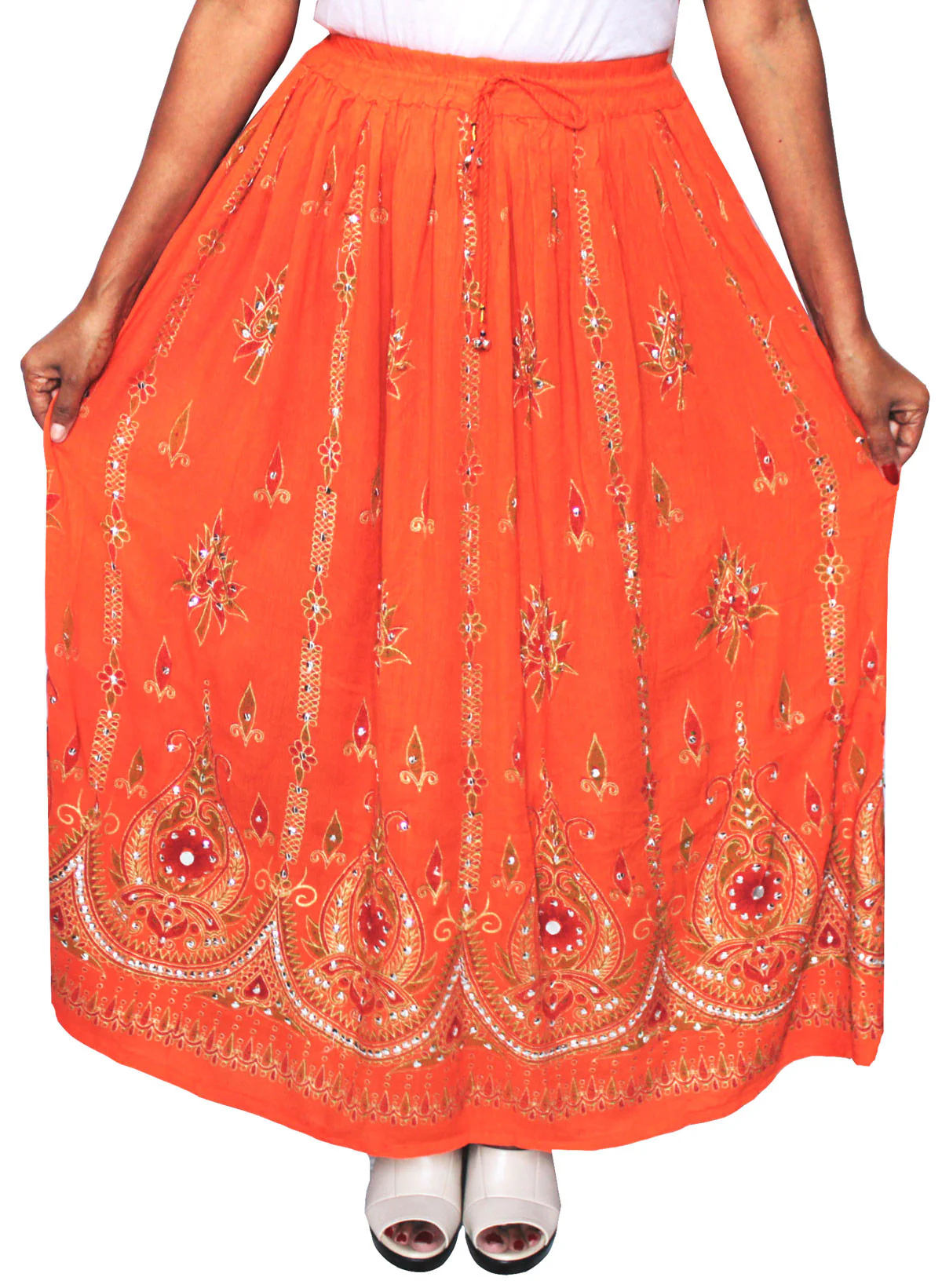 Indian Long Skirts Sequins Maxi Length India Clothes (Orange) - Image 2