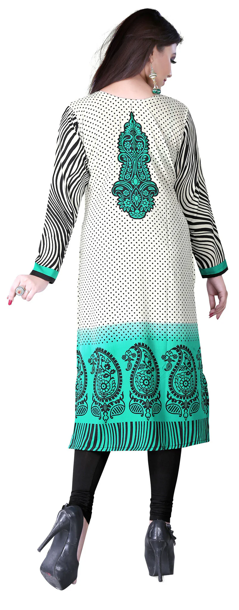 Indian Long Tunics Kurti Top Blouse Womens India Apparel (Green) - Image 4