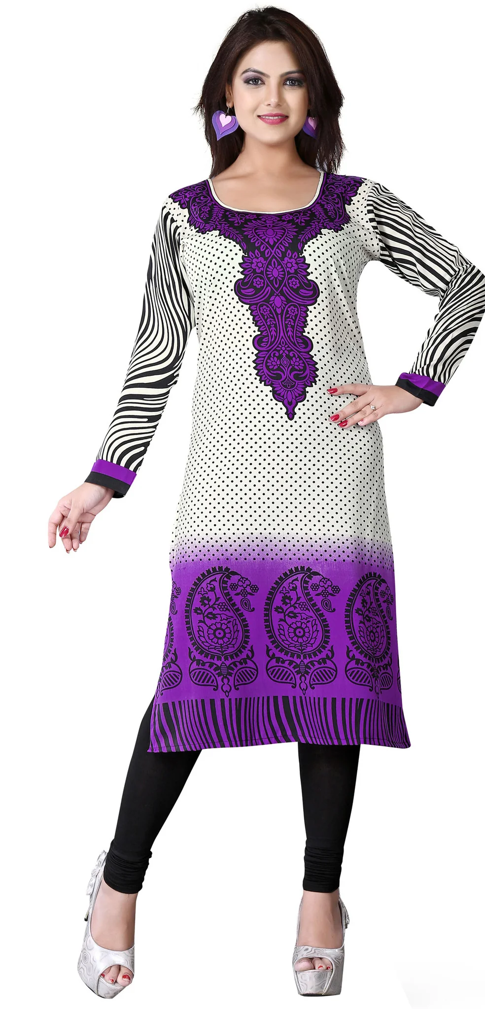 India Tunic Top Long Kurti Womens Printed Indian Clothing (Purple, XS)