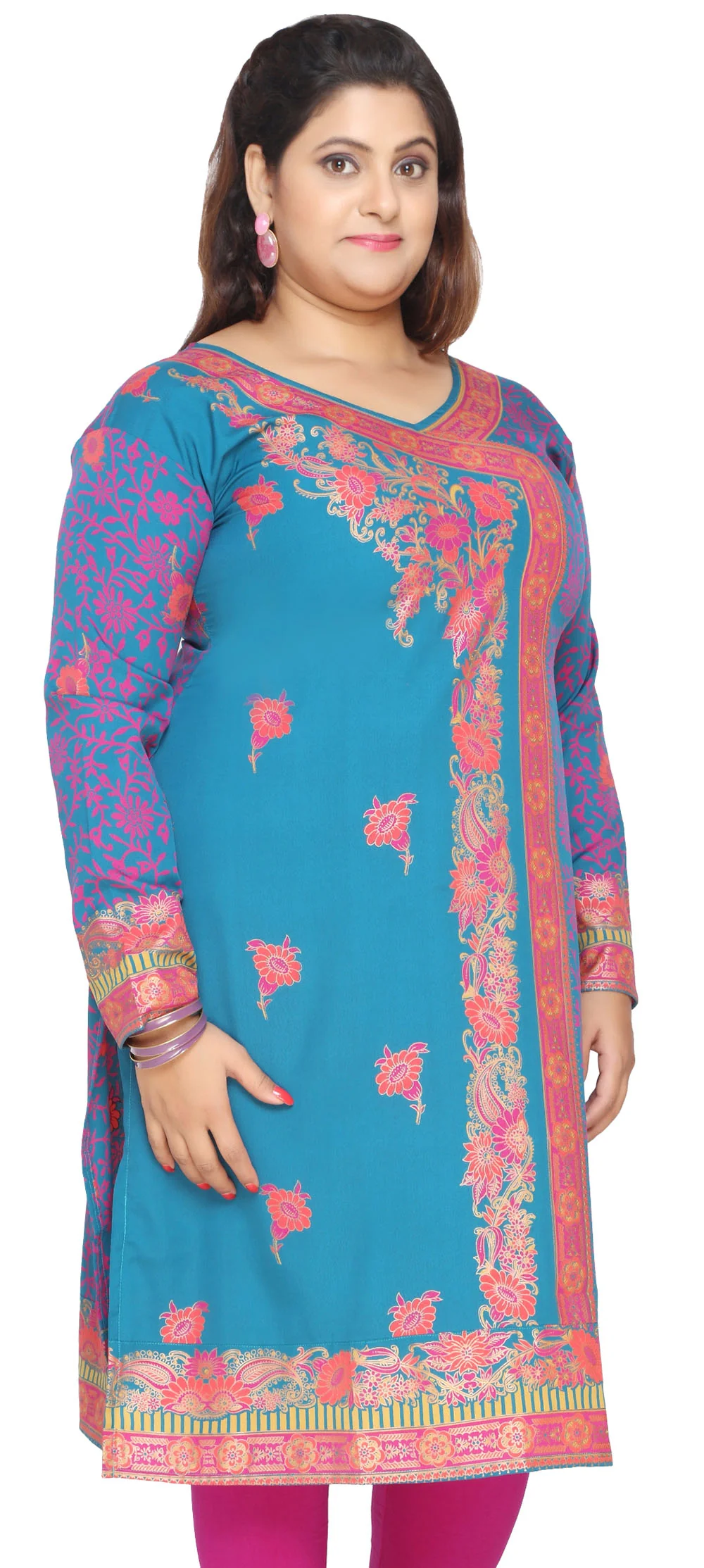 Indian Plus Size Tunics Kurti Long Top India Clothes (Blue) - Image 2