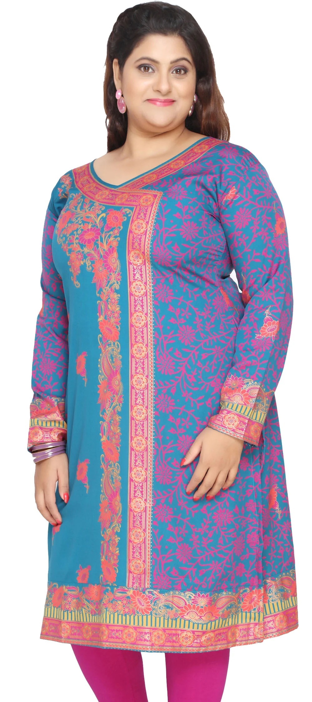 Indian Plus Size Tunics Kurti Long Top India Clothes (Blue) - Image 3