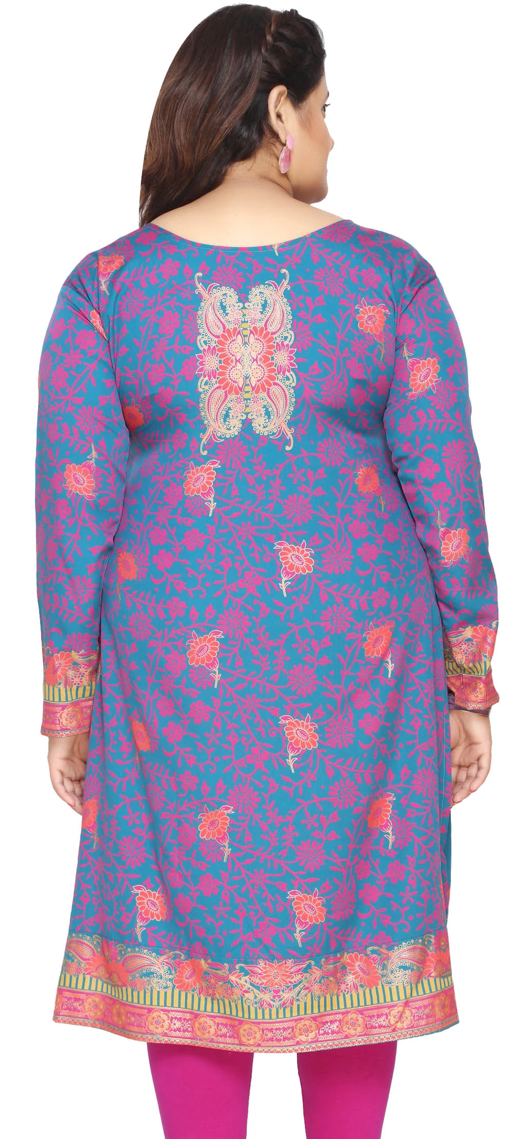 Indian Plus Size Tunics Kurti Long Top India Clothes (Blue) - Image 4