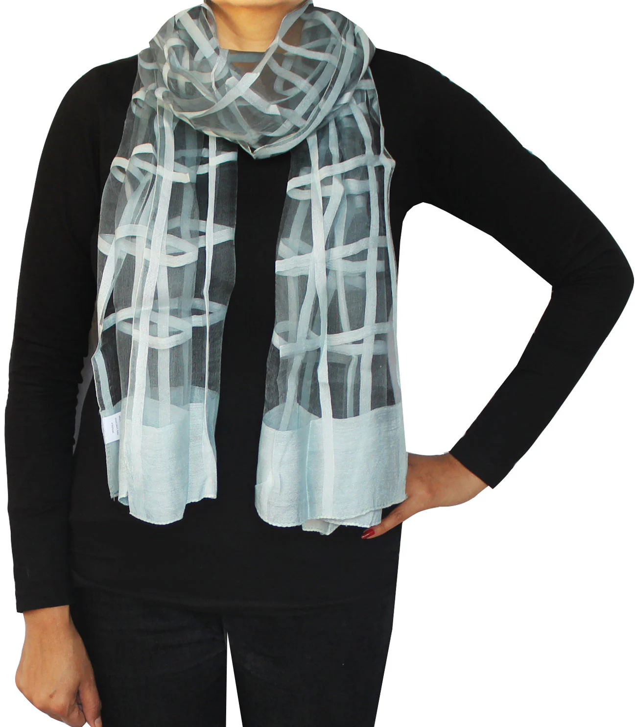 Neck Silk Scarves Self Pattern Womens India Clothing Gift (Grey, 72 x 19 inches)