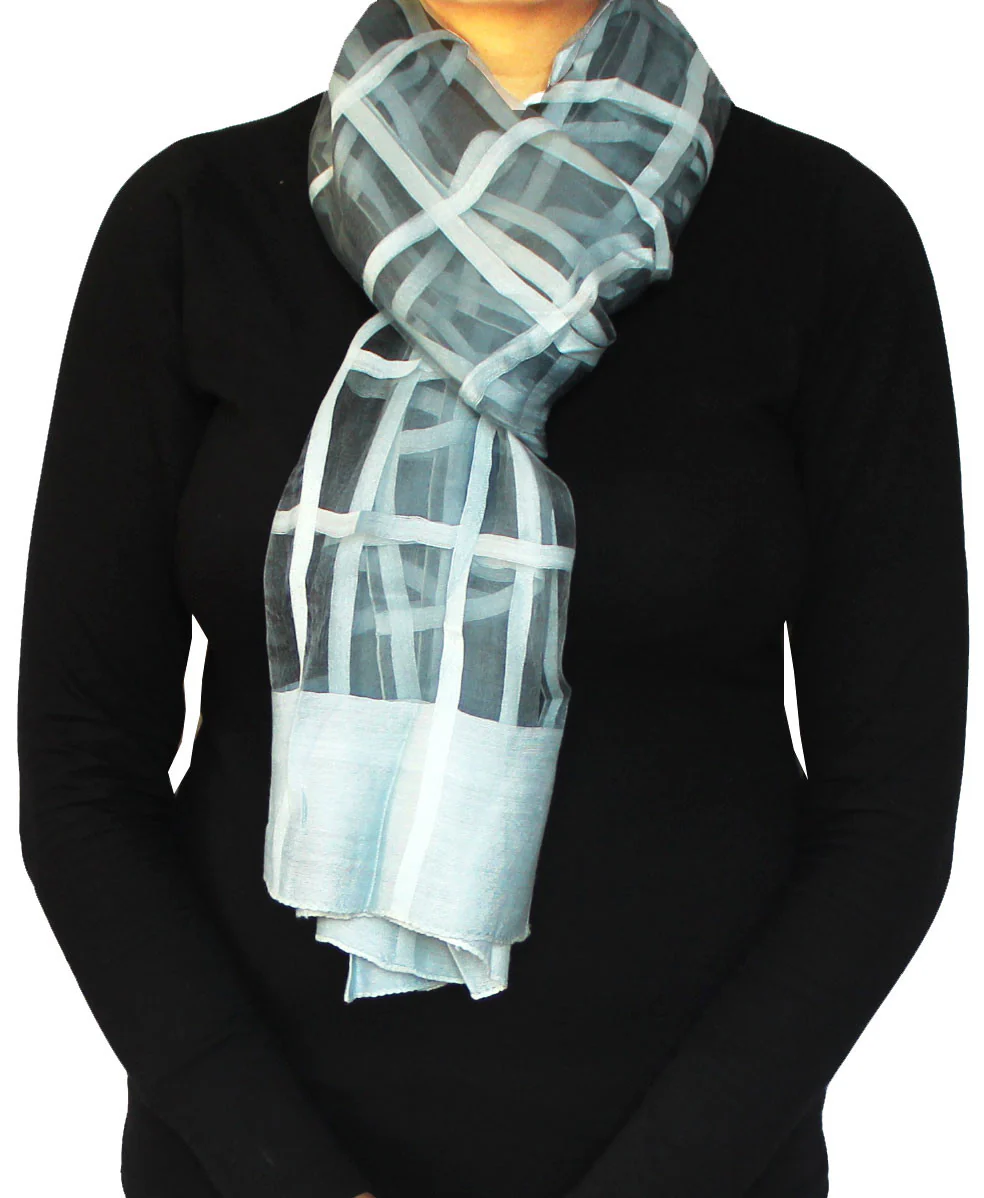 Neck Silk Scarves Self Pattern Womens India Clothing Gift (Grey, 72 x 19 inches) - Image 2