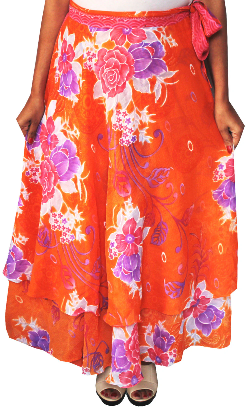Indian Skirt Long Womens Wrap Around India Clothing (Orange) - Image 2