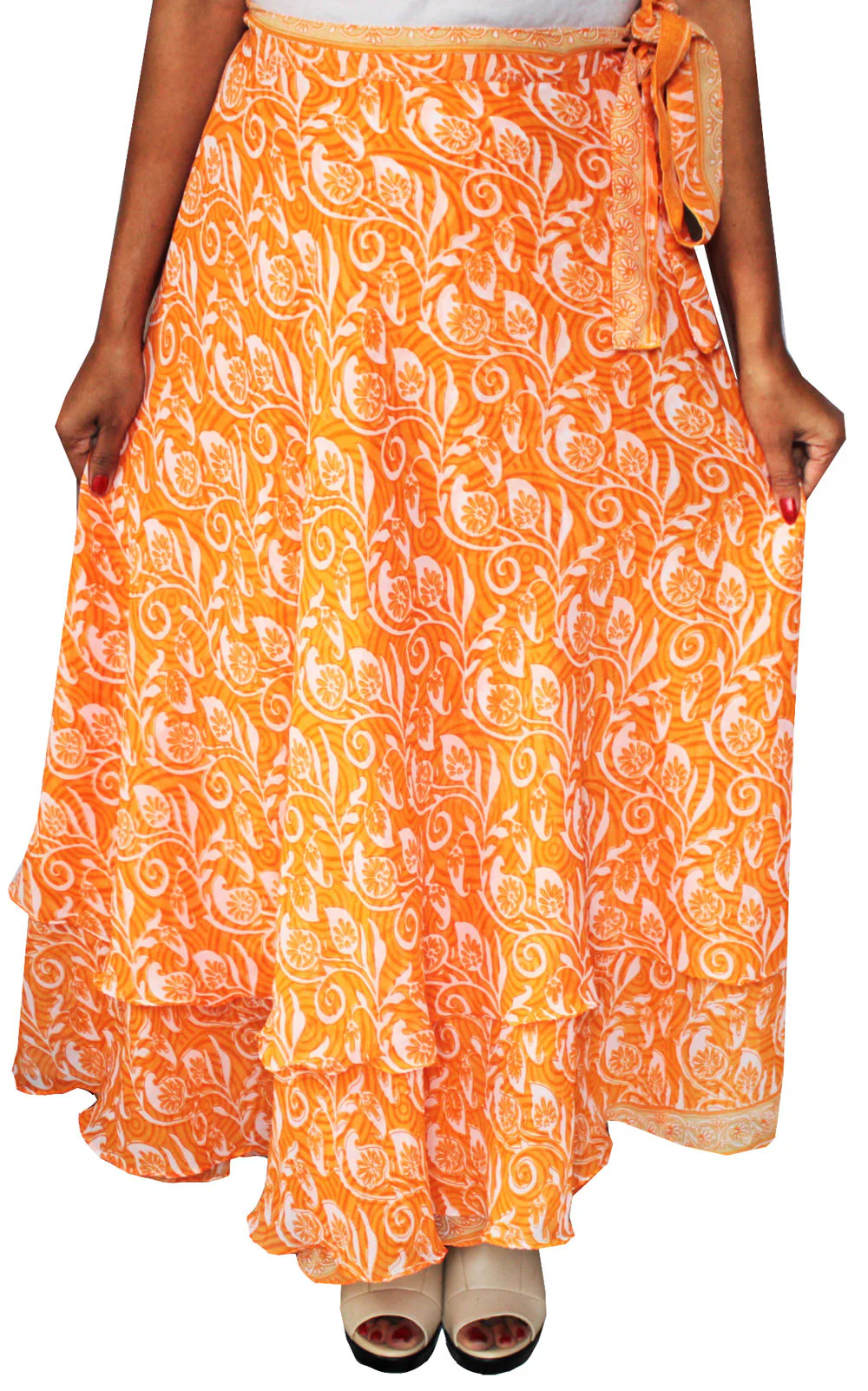 Indian Skirt Womens Long Wrap Around India Clothing (Orange) - Image 2