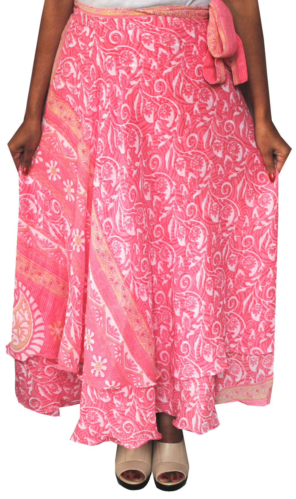 Indian Skirt Womens Wrap Around India Clothes (Pink) - Image 2