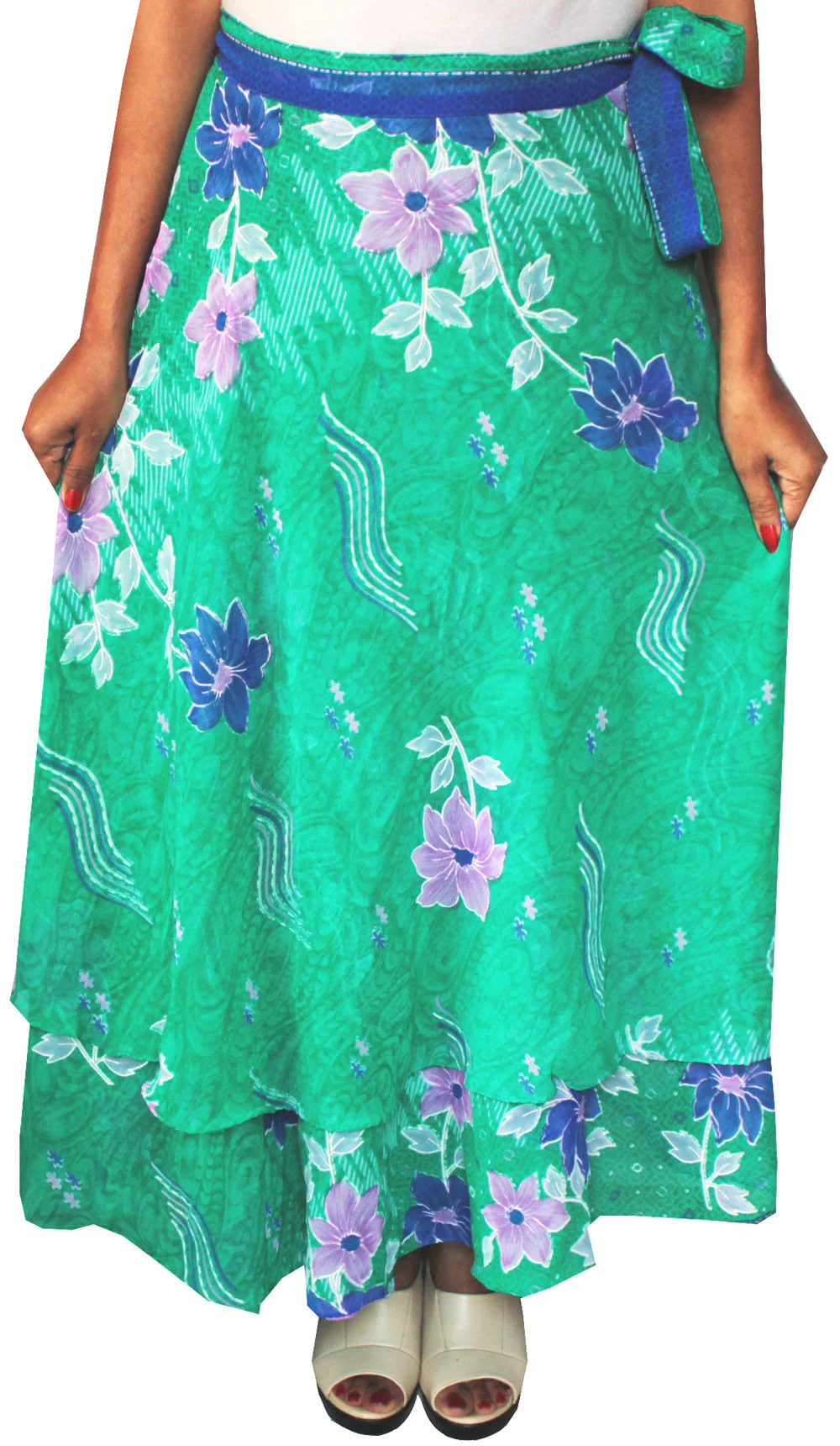Indian Skirt Long Womens Wrap Around (Green) - Image 2