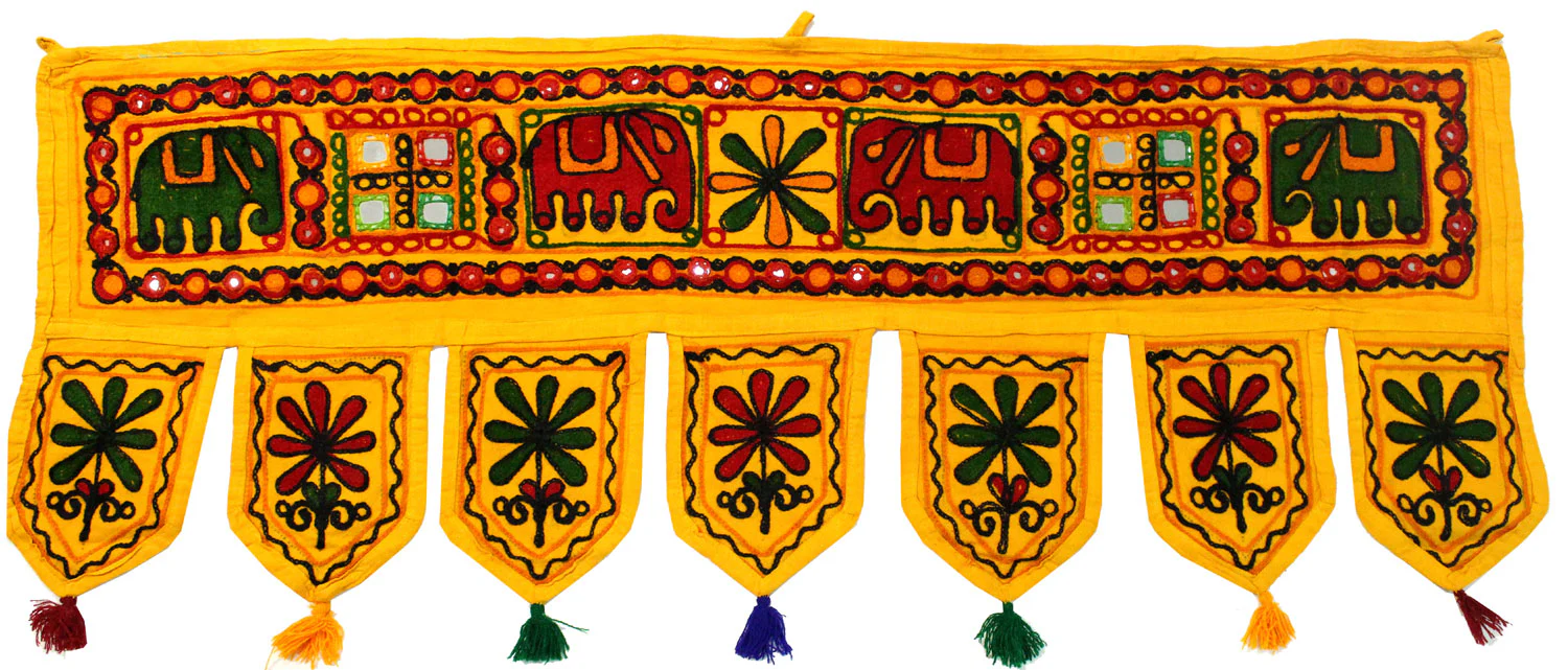 Indian Toran Decorative Window Valance Handmade Decor India (Yellow, 34 x 13 in)