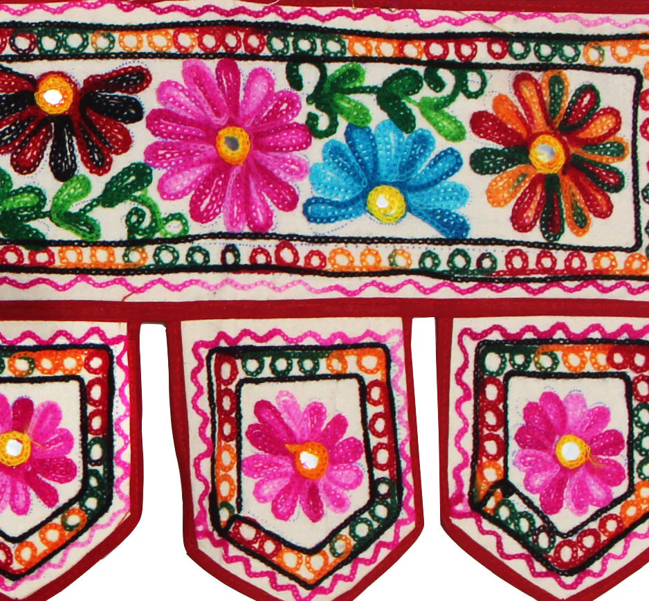 Indian Toran Door Decoration Window Valance Handmade (Off-White, 34 x 13 inches) - Image 2