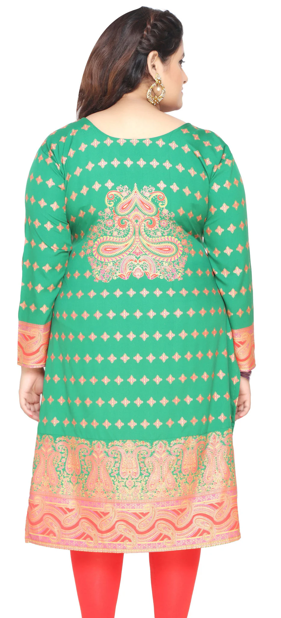 Indian Tunics Kurti Long Top Womens Plus Size Apparel (Green) - Image 3