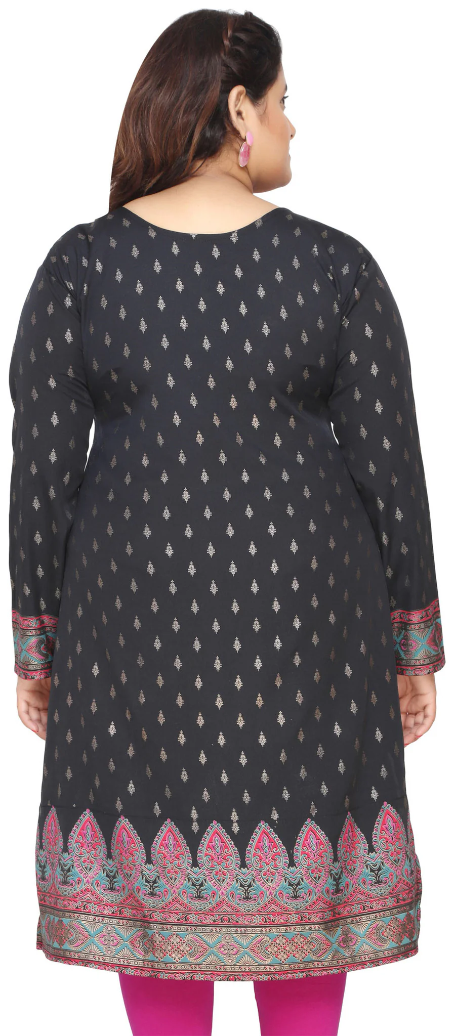 Indian Tunics Kurti Long Top Womens Plus Size Apparel (Black) - Image 3