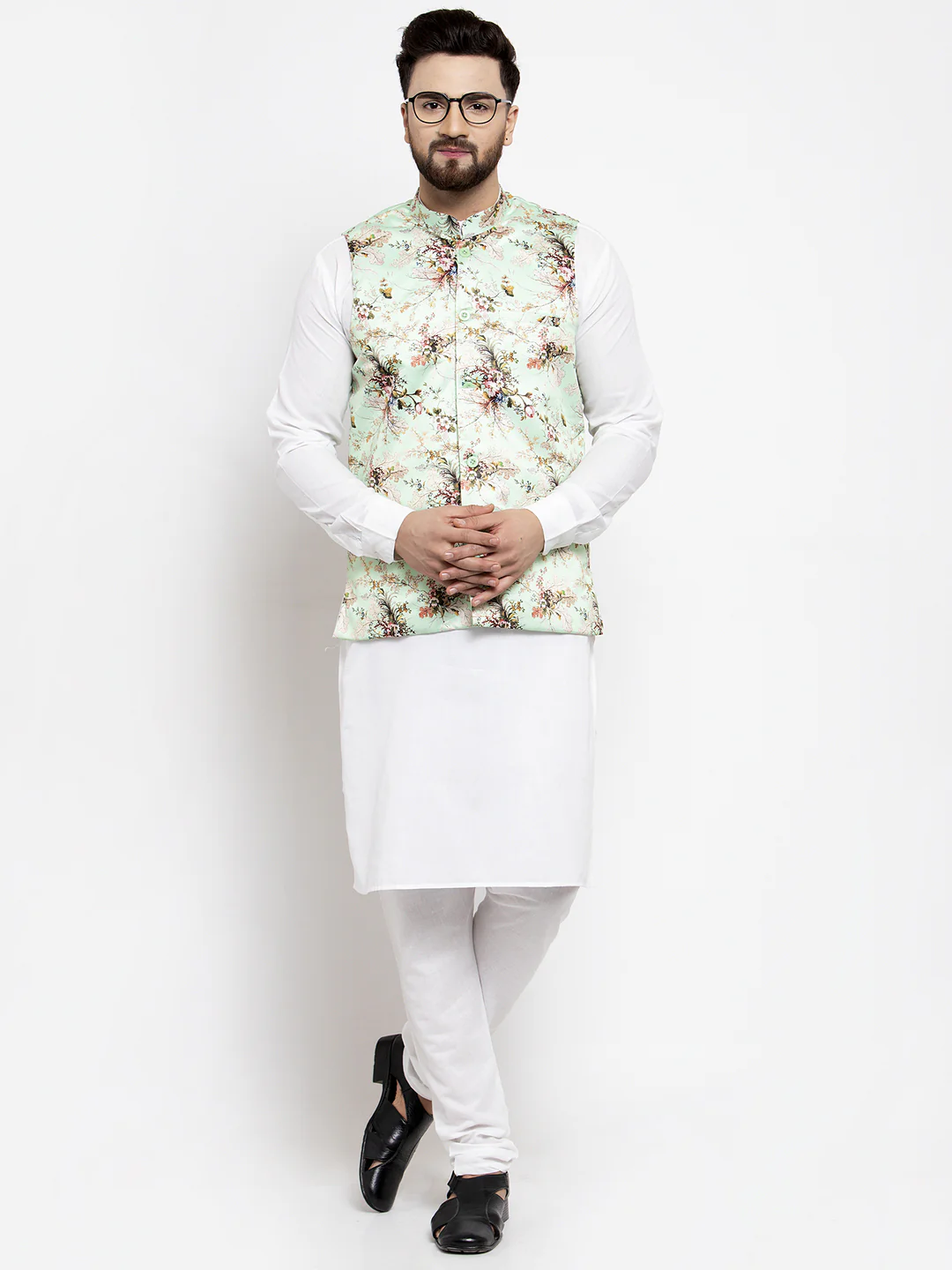 Indian Waistcoat Men's Modi Jacket Floral Print (Lime) - Image 5