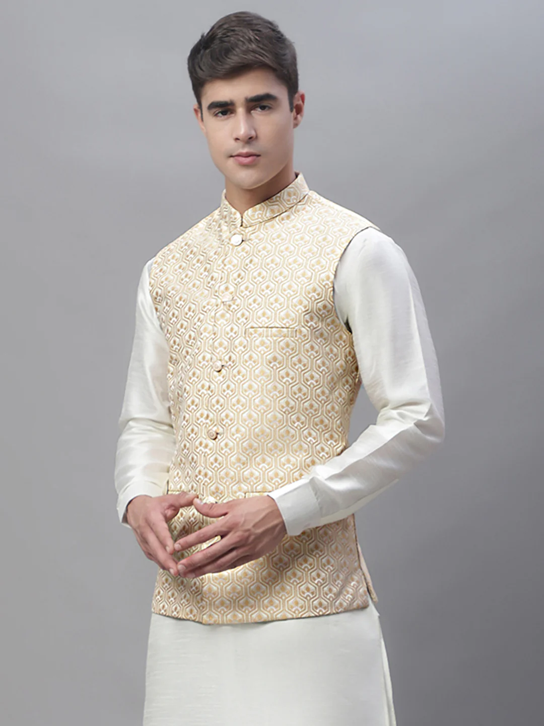 Indian Waistcoat Sleeveless Nehru Jacket for Men (Cream)