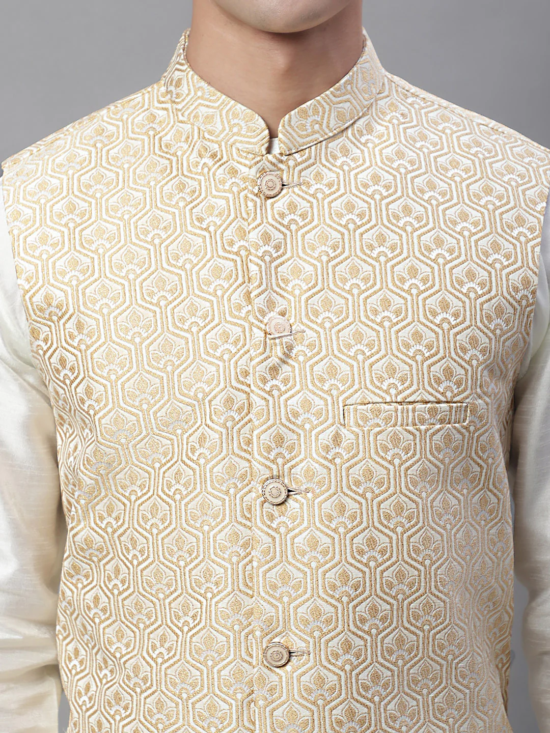 Indian Waistcoat Sleeveless Nehru Jacket for Men (Cream) - Image 8