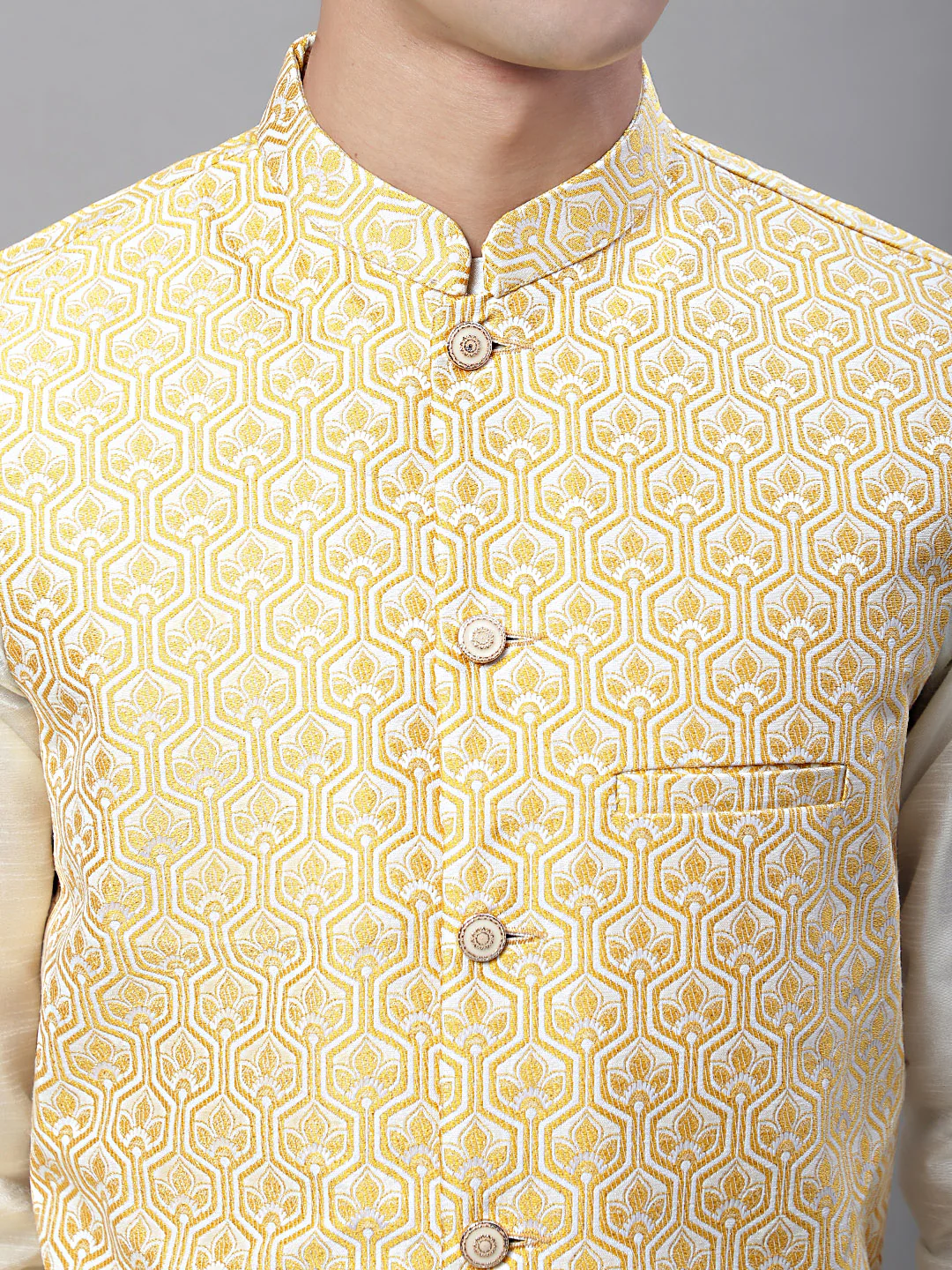 Indian Waistcoat Sleeveless Nehru Jacket for Men (Gold) - Image 8