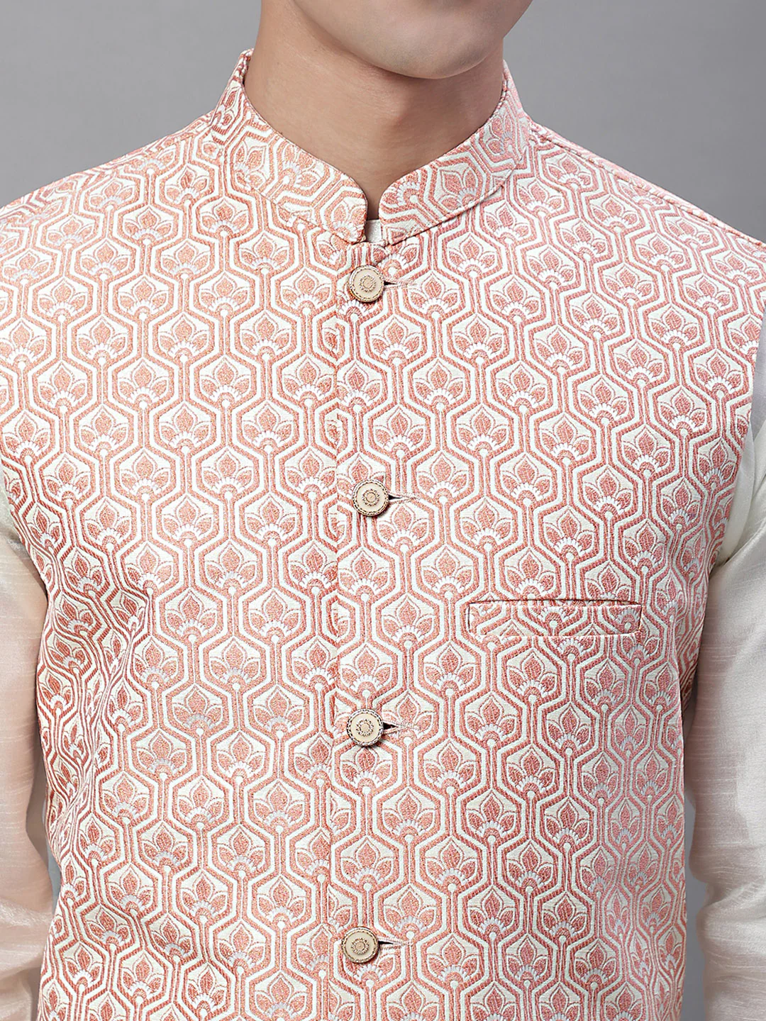 Indian Waistcoat Sleeveless Nehru Jacket for Men (Peach) - Image 8