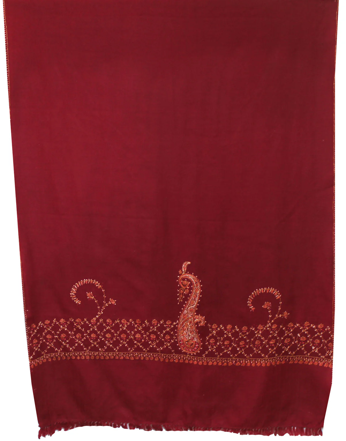 Indian Wool Scarf Hand Embroidered Womens Gift (Maroon) - Image 2