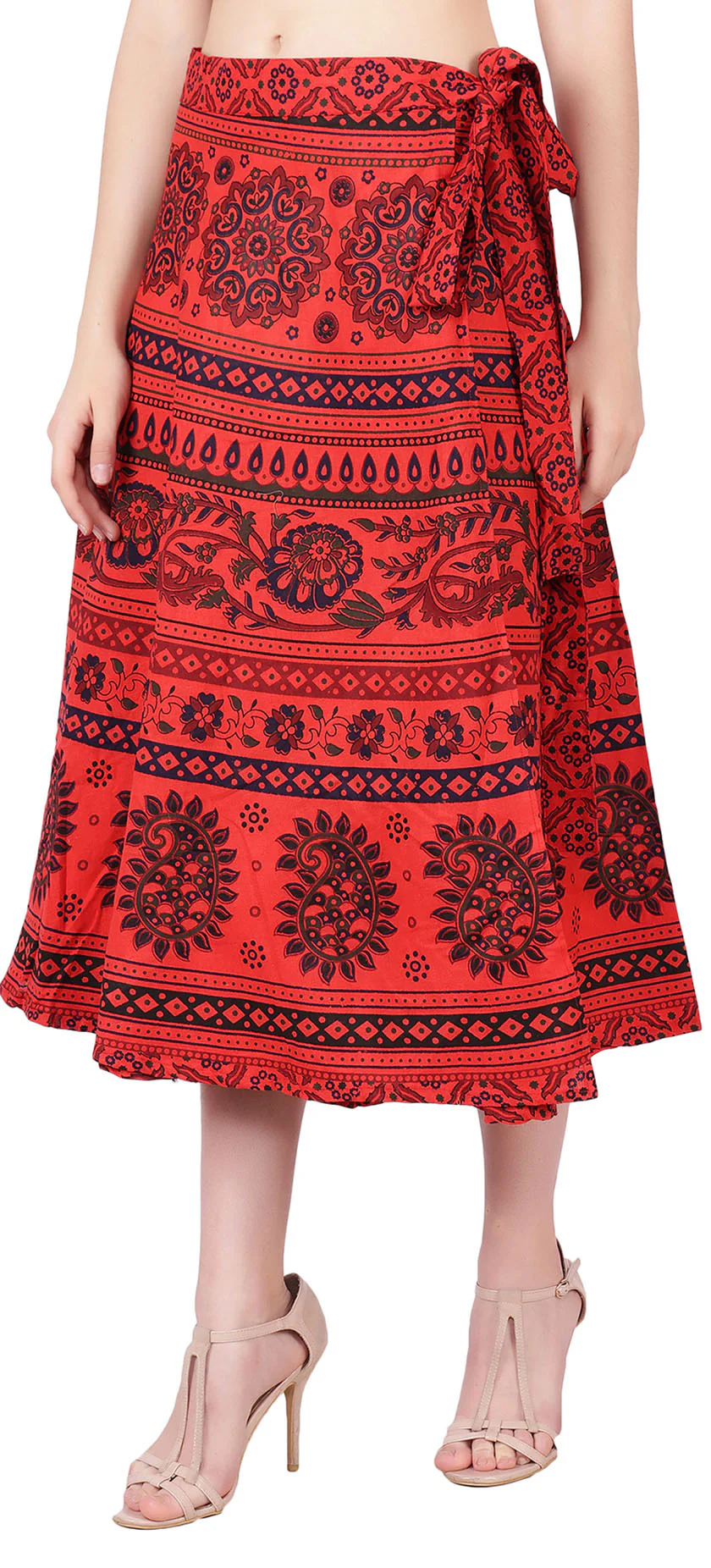Indian Wrap Around Skirt Women's Cotton India Clothing(Red, One Size) - Image 2