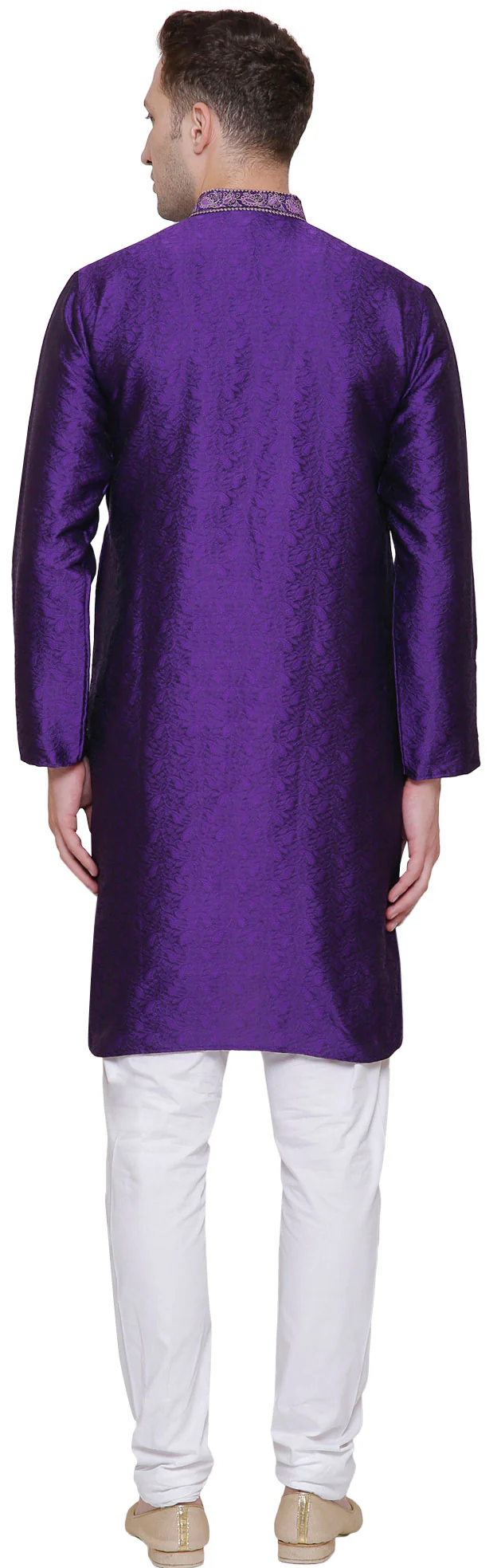 Jacquard Silk Embroidered Mens Kurta Pajama India Clothing (Purple) - Image 3