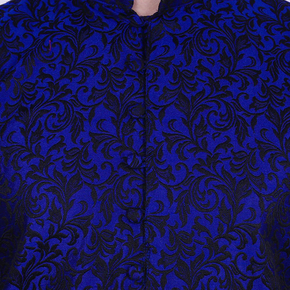 Jacquard Silk Men's Kurta Pyjama Party Indian Clothes (Blue) - Image 4