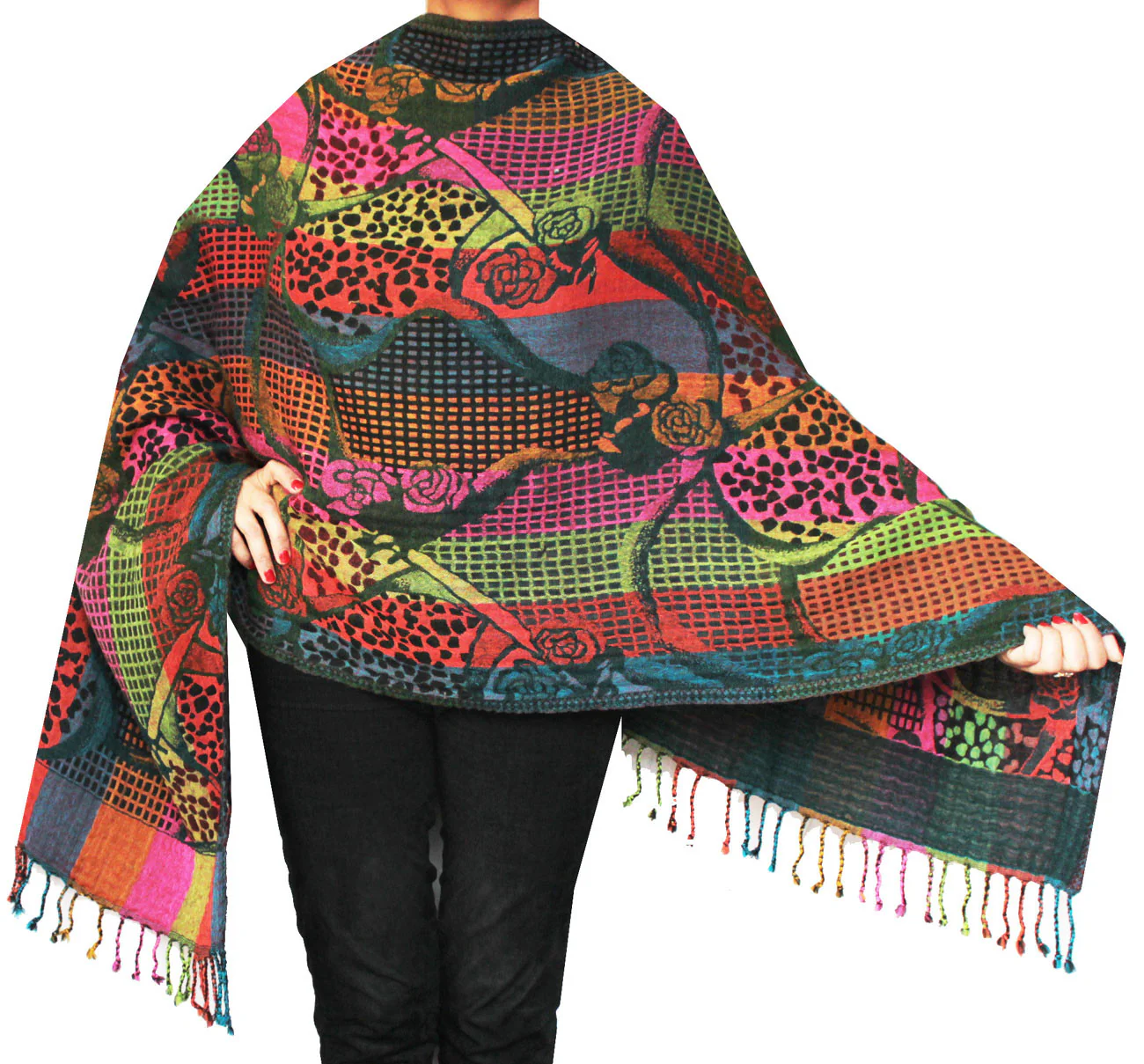 Jamawar Boiled Wool Shawl Scarf Womens Wrap India Clothing (74 x 28 inches)