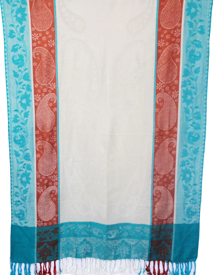 Jamawar Shawl Scarf Womens Viscose Wrap India Clothing (Off-White 80 x 28 inches) - Image 2