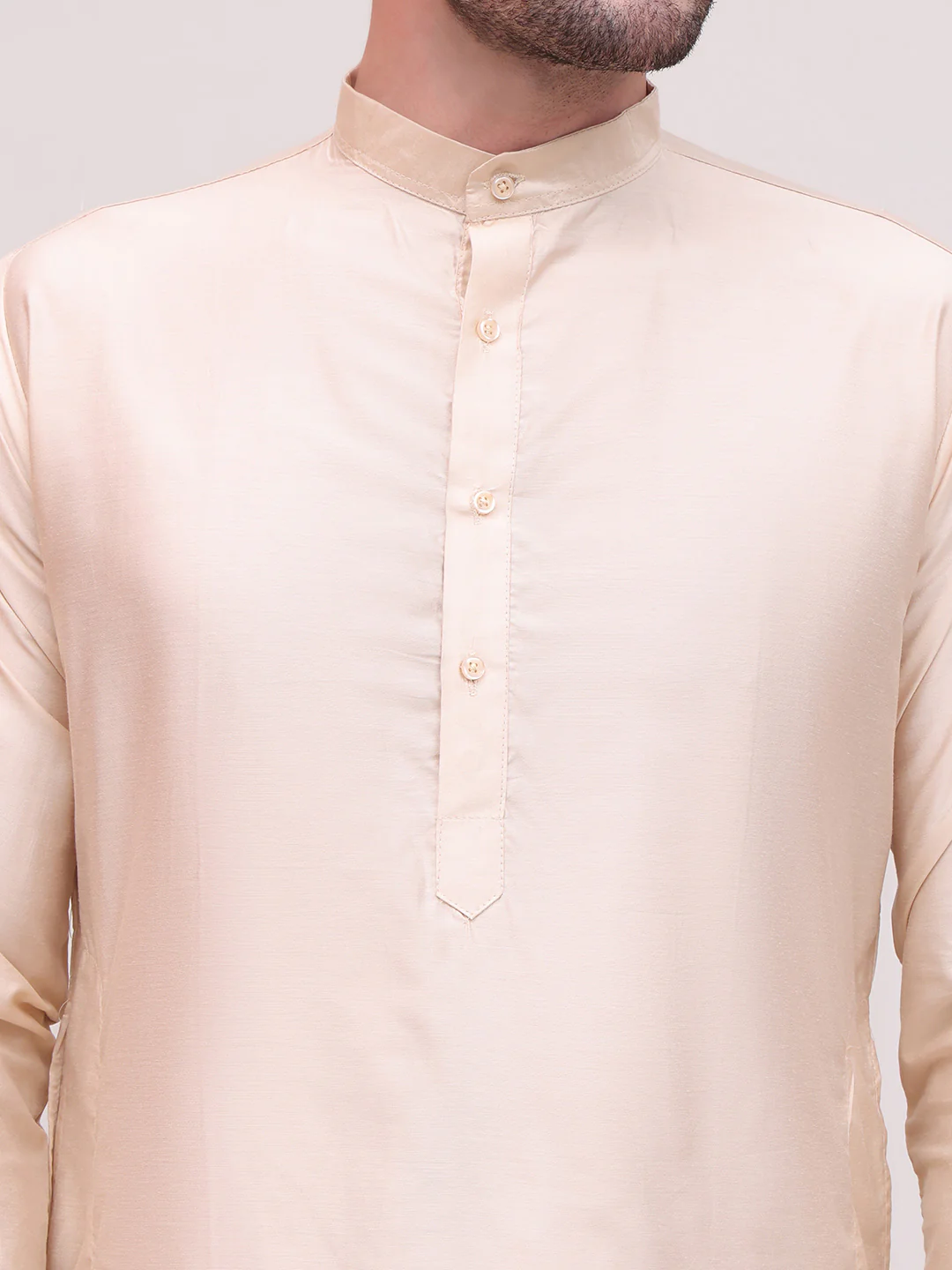 Kurta Pajama Set Solid Color Indian Clothing for Men (Beige) - Image 8