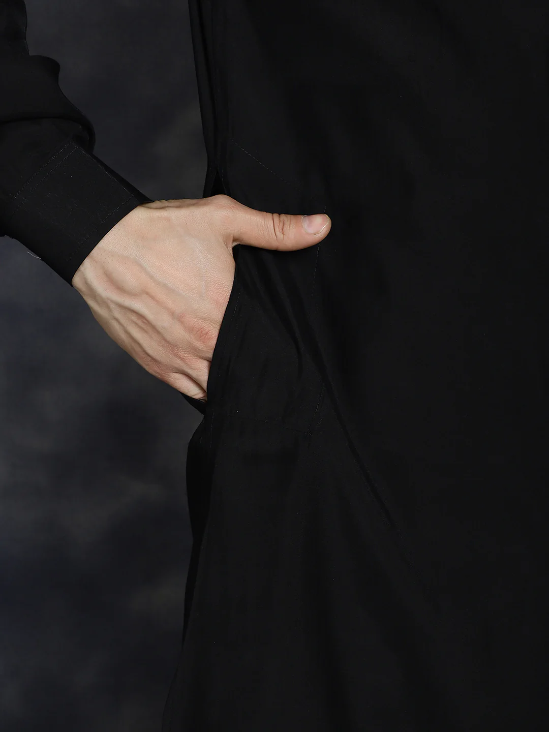 Kurta Pajama Set Solid Color Indian Clothing for Men (Black) - Image 7